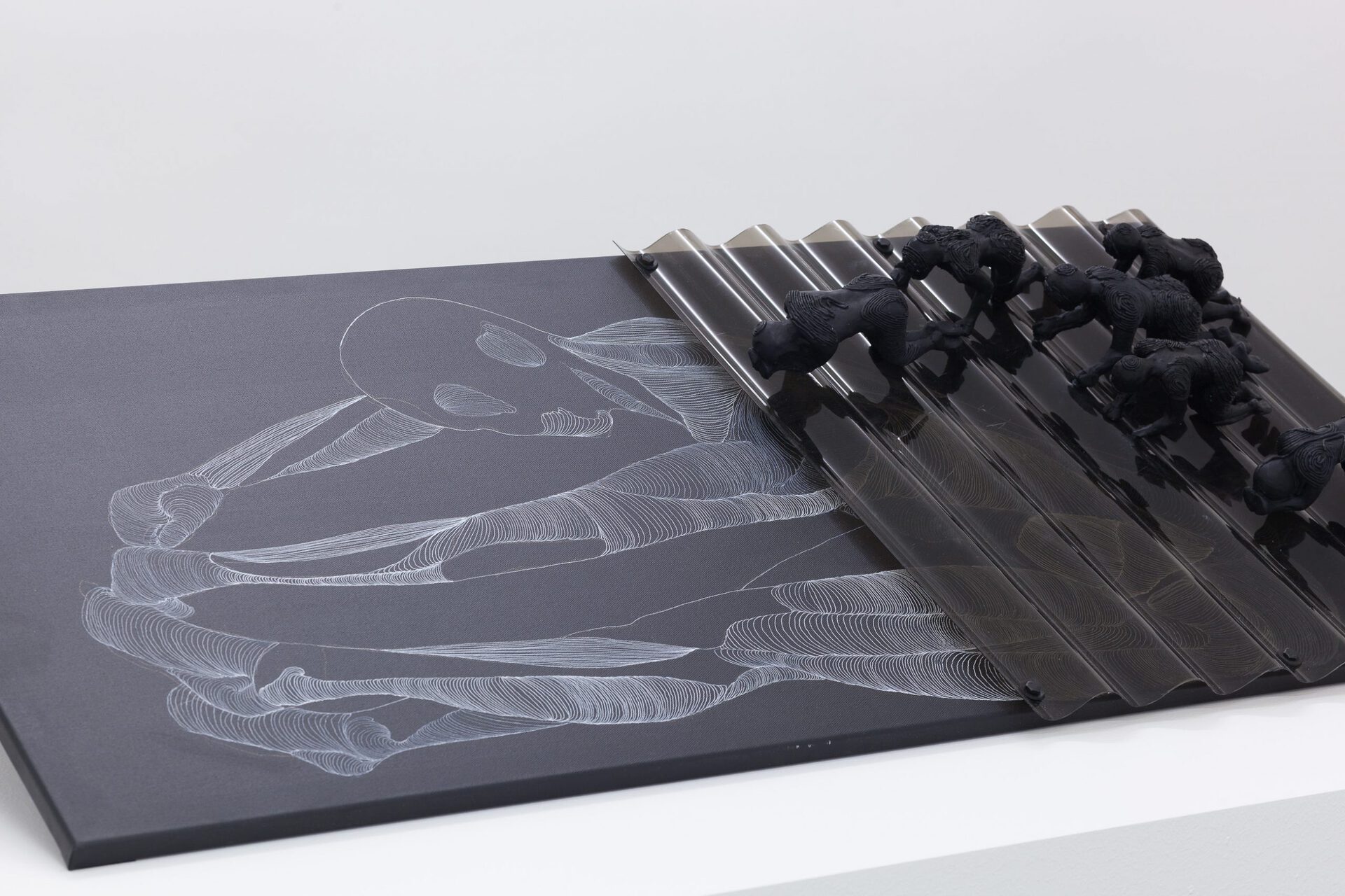 Cow Mash, pula (blessings), 2021, polycarbonate sheets, material one, polyester resin, ink, acrylic on canvas, 125 x 67 x 35 cm, 49 1/4 x 26 3/8 x 13 3/4 in (detail)