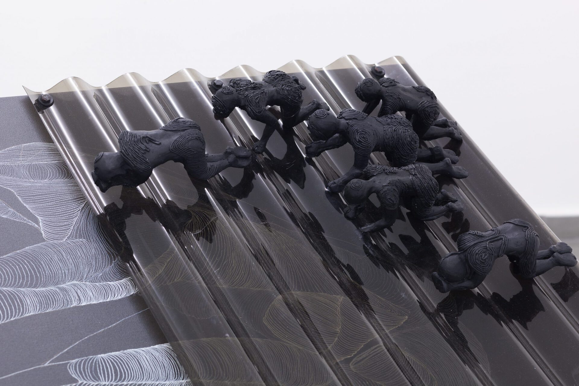 Cow Mash, pula (blessings), 2021, polycarbonate sheets, material one, polyester resin, ink, acrylic on canvas, 125 x 67 x 35 cm, 49 1/4 x 26 3/8 x 13 3/4 in (detail)