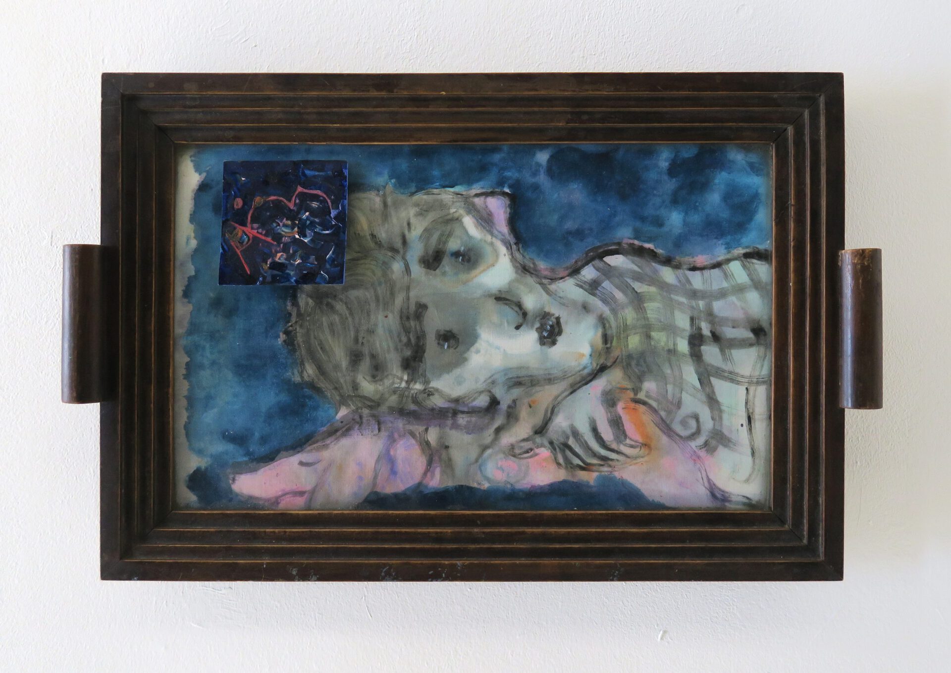 Jessy Razafimandimby & Niels Trannois Jambes archées (feat.Alzheimer V), 2021 acrylic on bedsheet, Chin board, oil on engraved porcelain