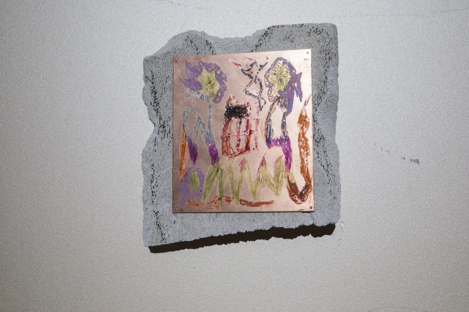 Anna Taganzeva-Kobzeva, Garden in a cage, 2021, oil pastel on copper textolite, foam concrete, 20x21