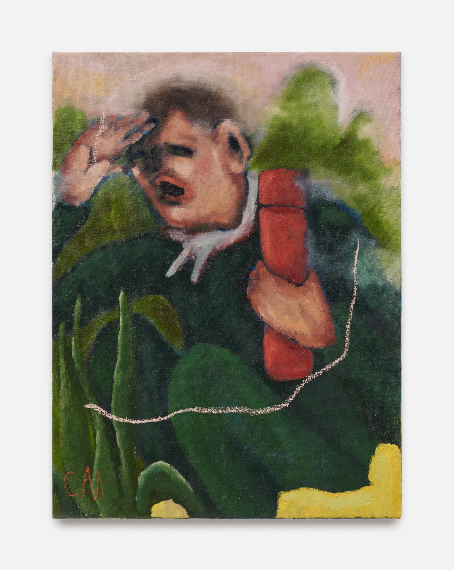 Conny Maier, Aussicht mit Thermoskanne,2021 oil, oilstick, oilpastel on canvas 80 x 60 cm
