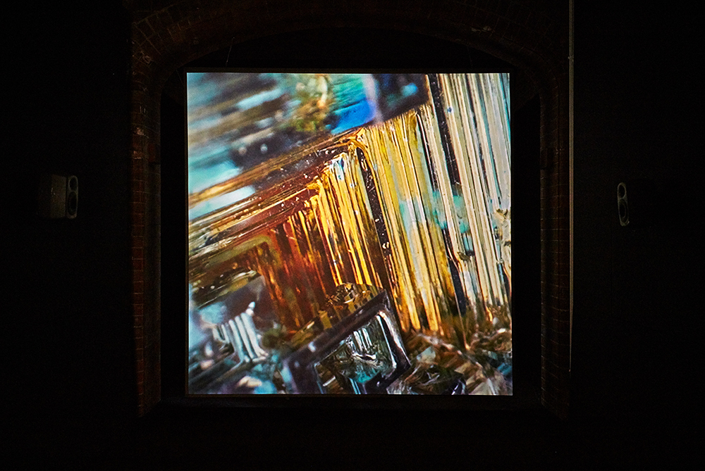 Athanasios Argianas, Hollowed Water (a gesture, 24 times), 2020, 230 x 230 cm. back-projected 4K video installation with sound, 3 min. (looped)