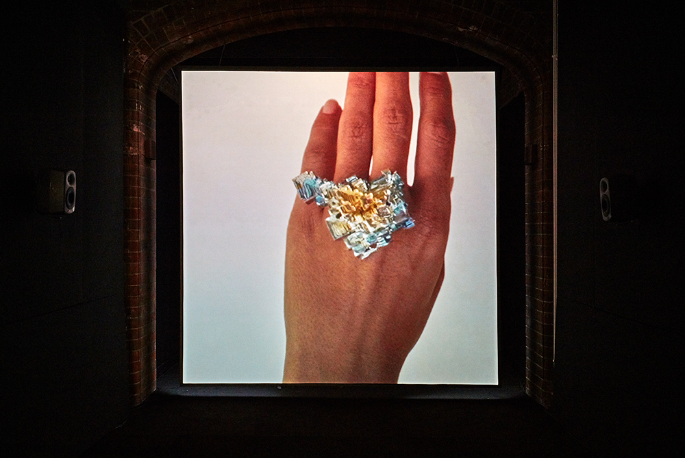 Athanasios Argianas, Hollowed Water (a gesture, 24 times), 2020, 230 x 230 cm. back-projected 4K video installation with sound, 3 min. (looped).