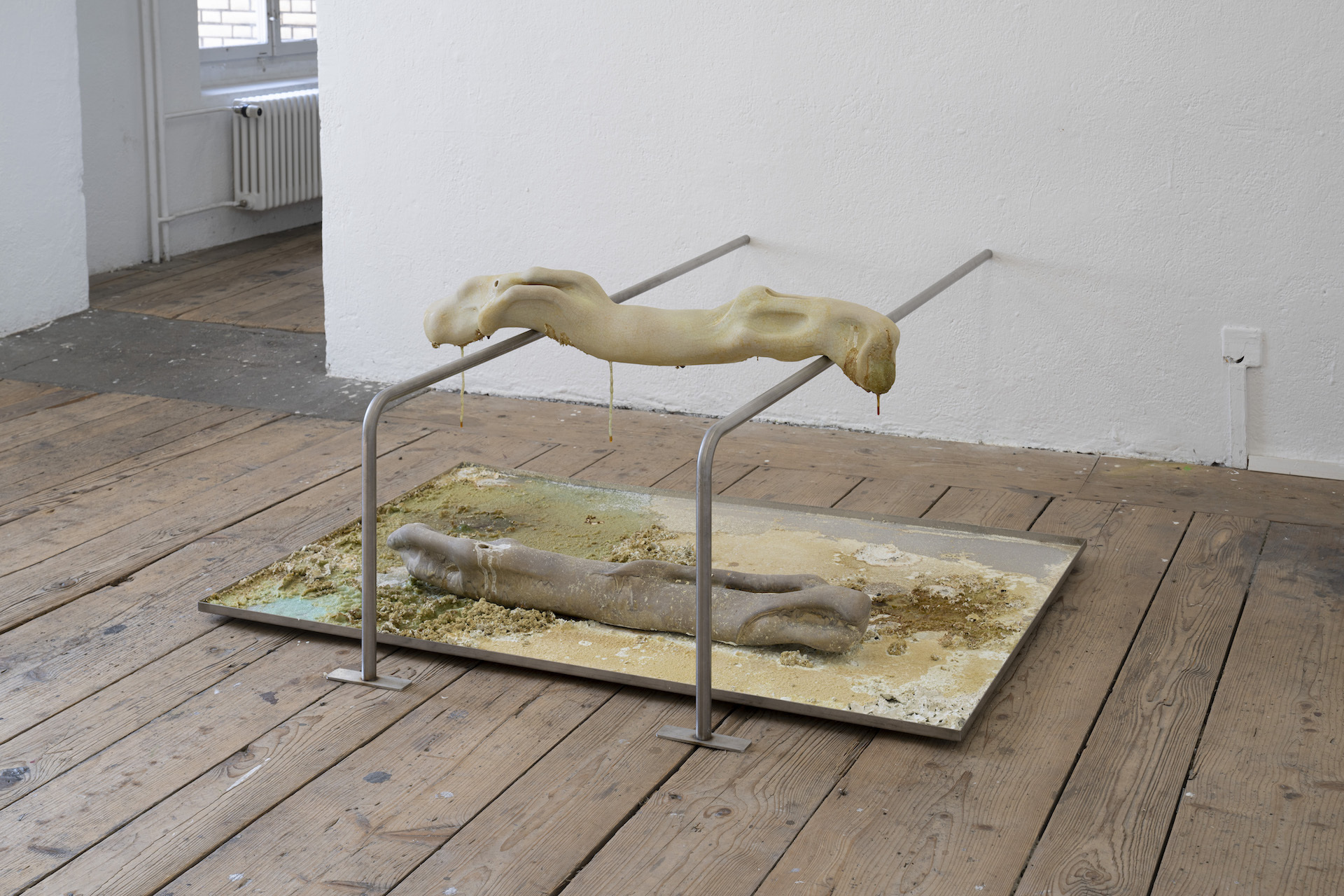 Isabelle Andriessen Tidal Spill, 2018 Ceramic, stainless steel container, iron(II) sulphate