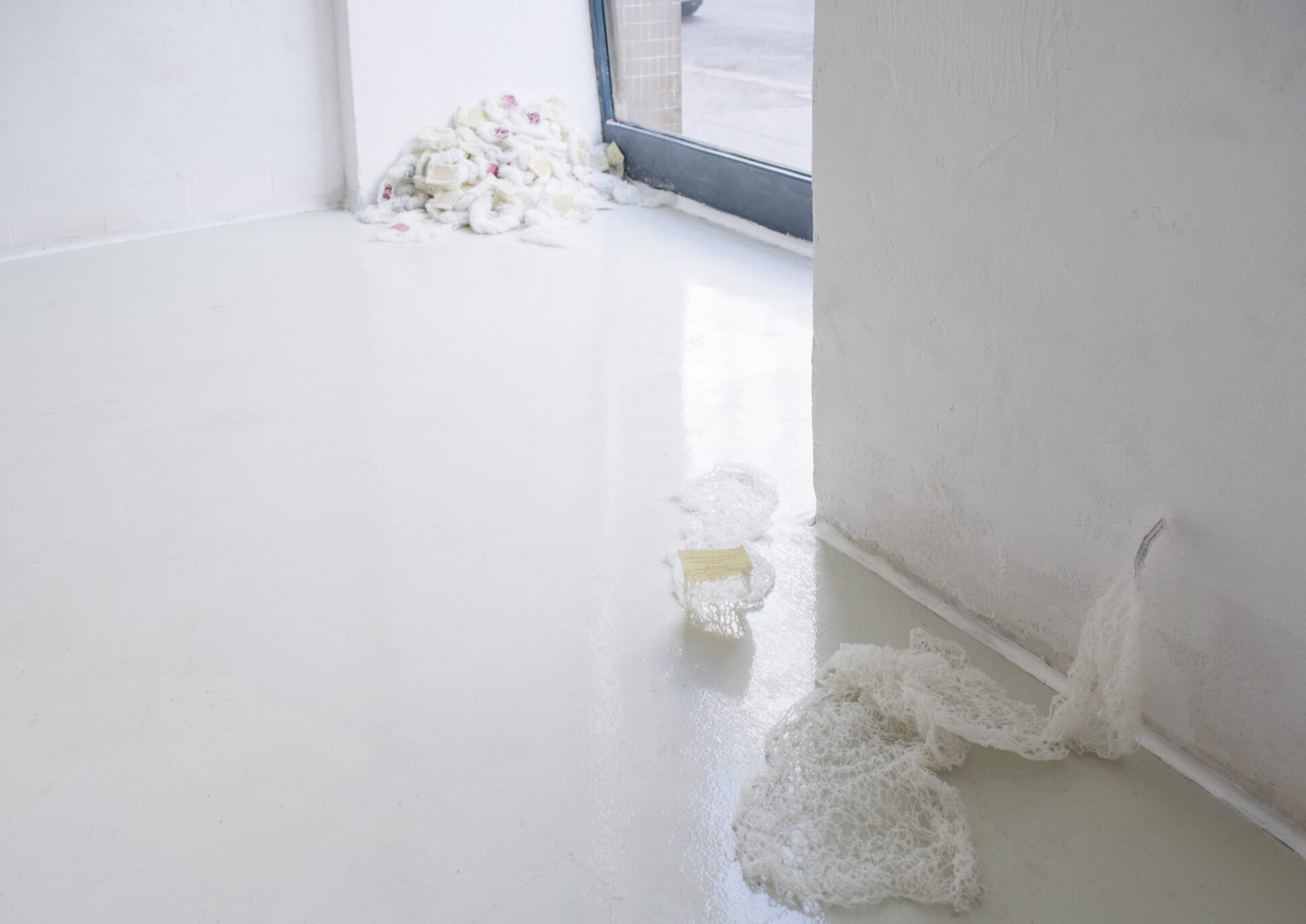 Pille¬-Riin Jaik, Cat's Cradle & The Intestines of Hope (2018 – 2021), Thread, plastic folie, textile hardener, 179 fortunes