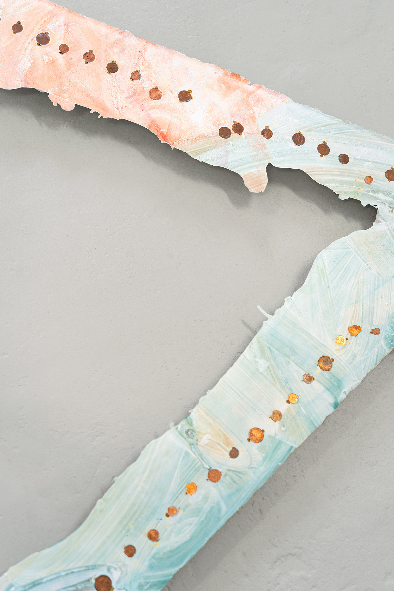 Lotta Bartoschewski, “Big Five” (detail), plaster, ink, coins, clay, 250 x 250 cm, 2021