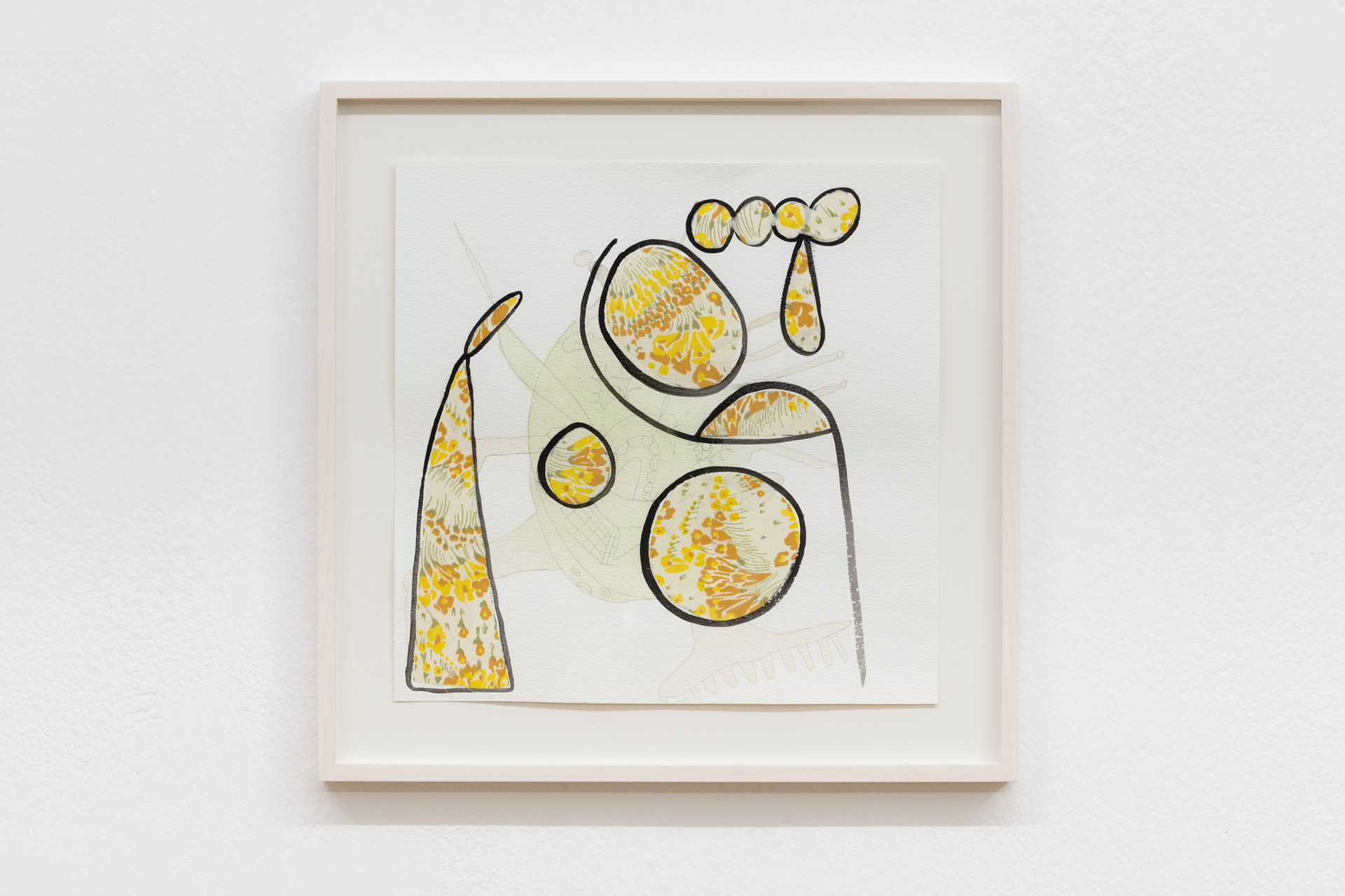 Michaela Meise, In dieser Zeit, 2021, textile, pen, watercolor on paper, 30 x 30 cm, Unique