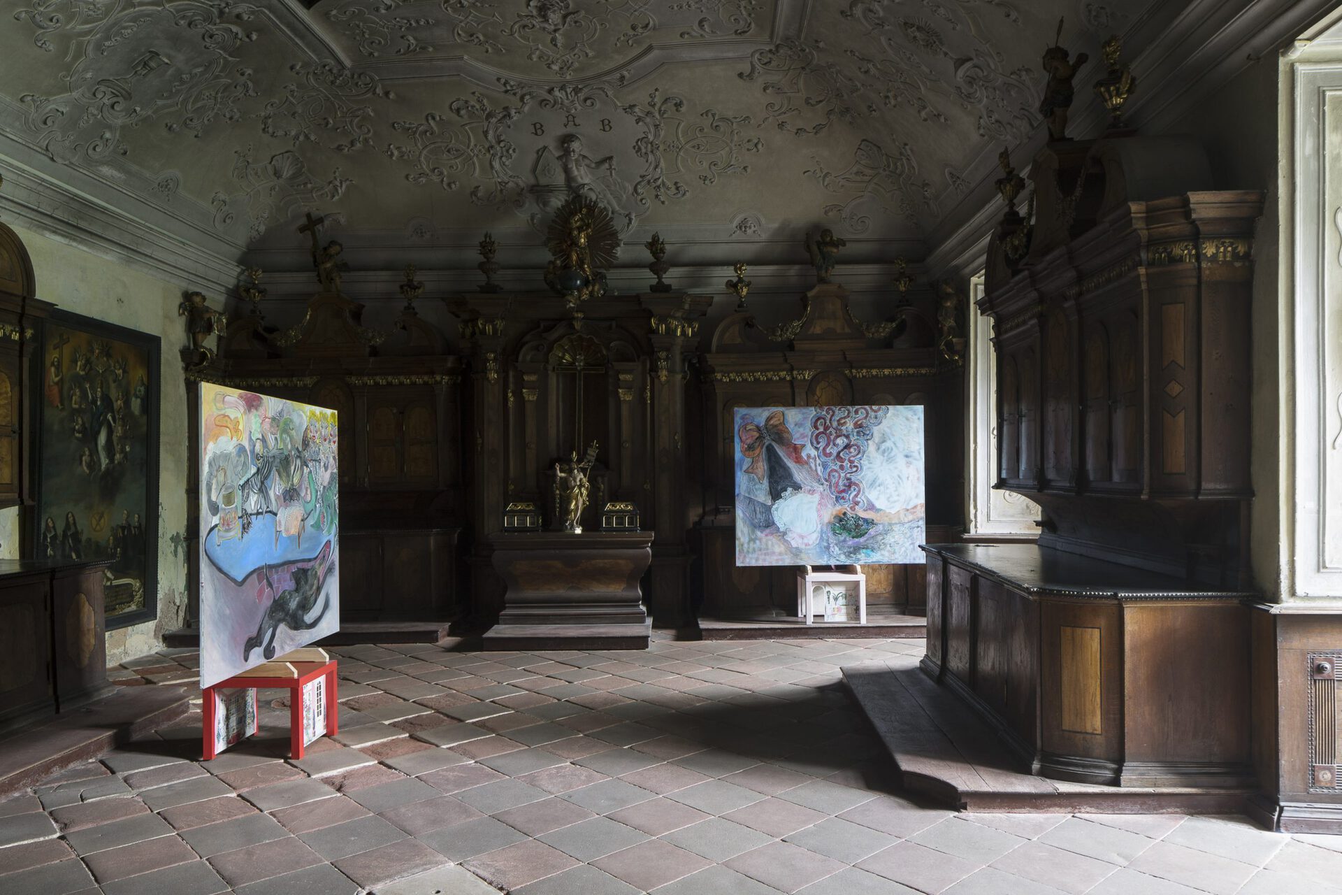 Ora et lege, Kamilla Bischof, exhibition view, Broumov Monastery, 2021