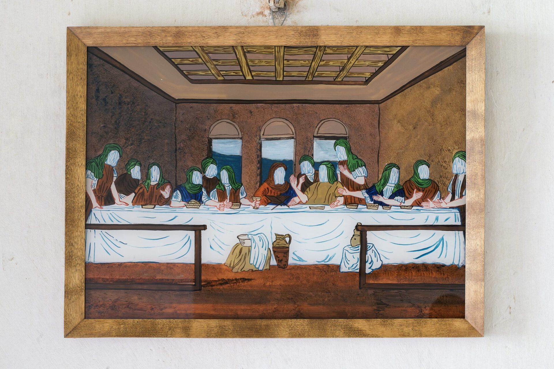 Slavs and Tatars, Communion (Ahl al-Apostles), 2021 reverse painting on glass with acrylic and synthetic paint 32 × 44 cm courtesy of the artists and Raster Gallery, Warsaw