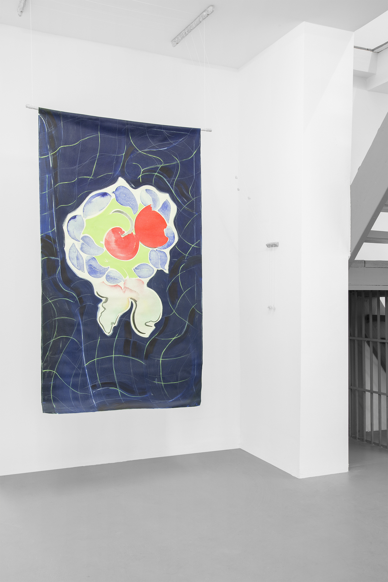 Sáro Gottstein Hanger II, 2021. Stucco lustro, dimensions variable & Martina Smutná Kitchen towel, 2017. Oil on canvas, 90 x 157 cm