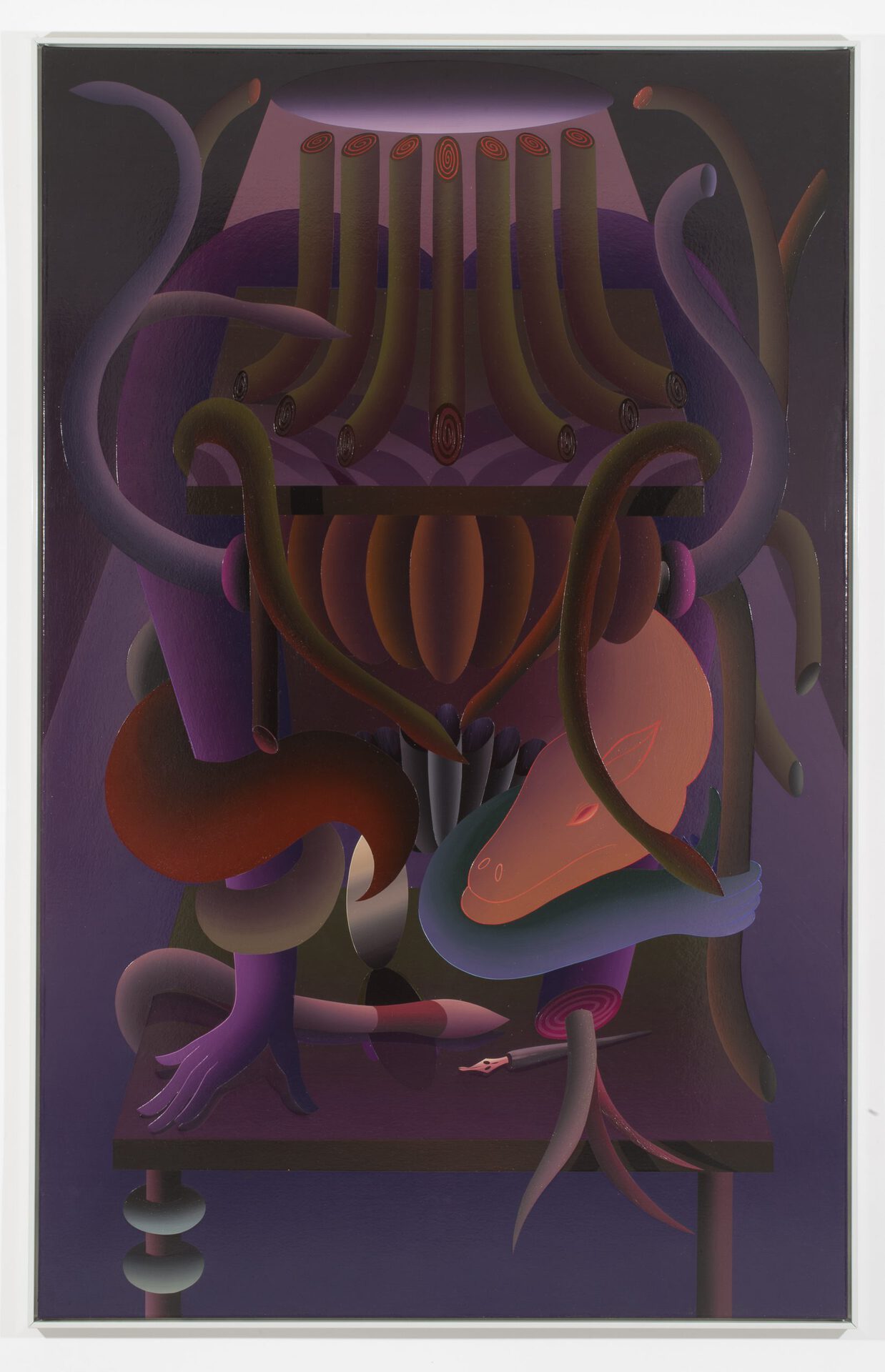 Wise Reptile - Purple Valley, pigments, glue and damar warnish on 220x140cm - framed, 2021 canvas