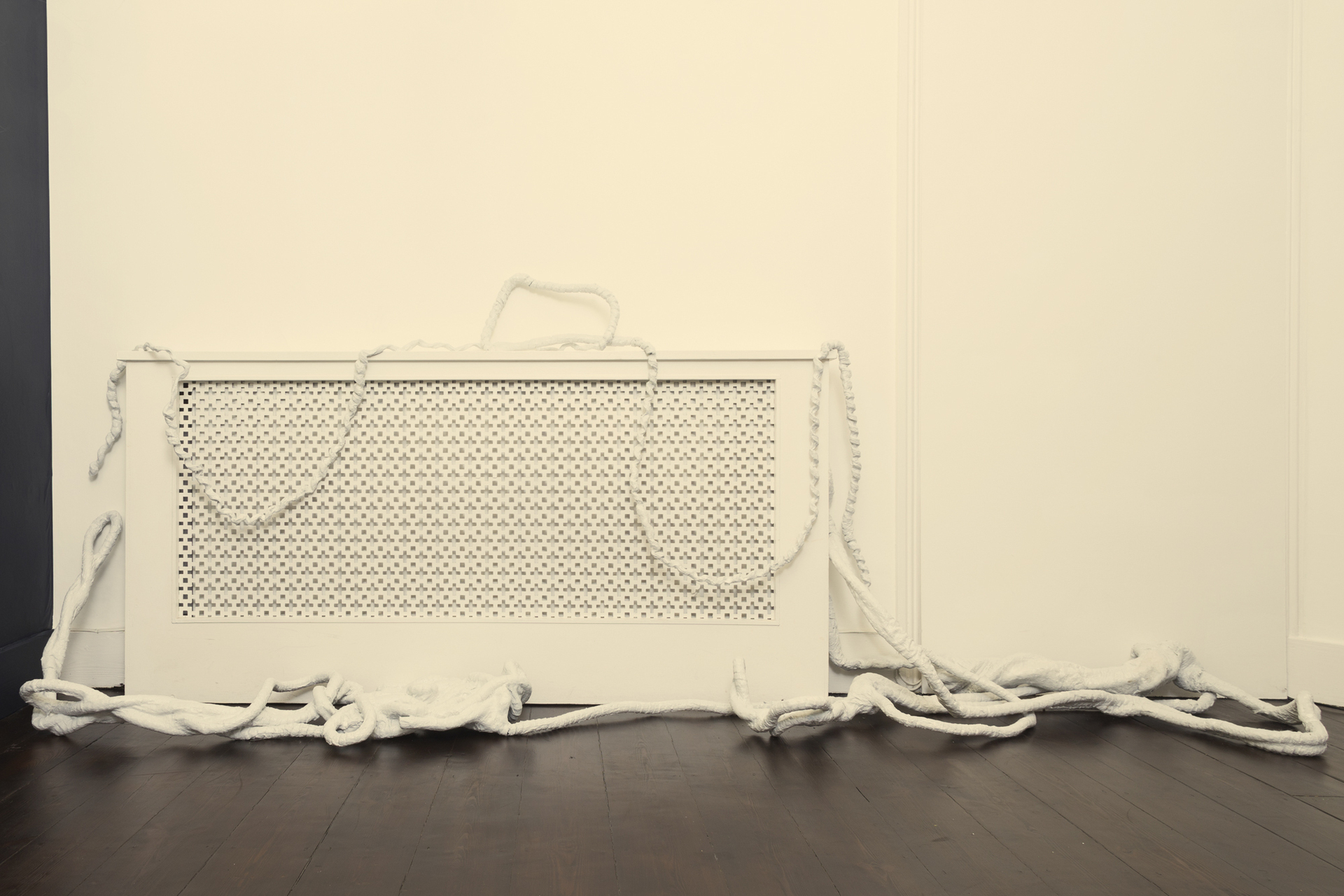 Fani Parali, Gravity upon the Umbilical Creature, 2021, PVC, plaster bandage, paint, PVA dimensions variable