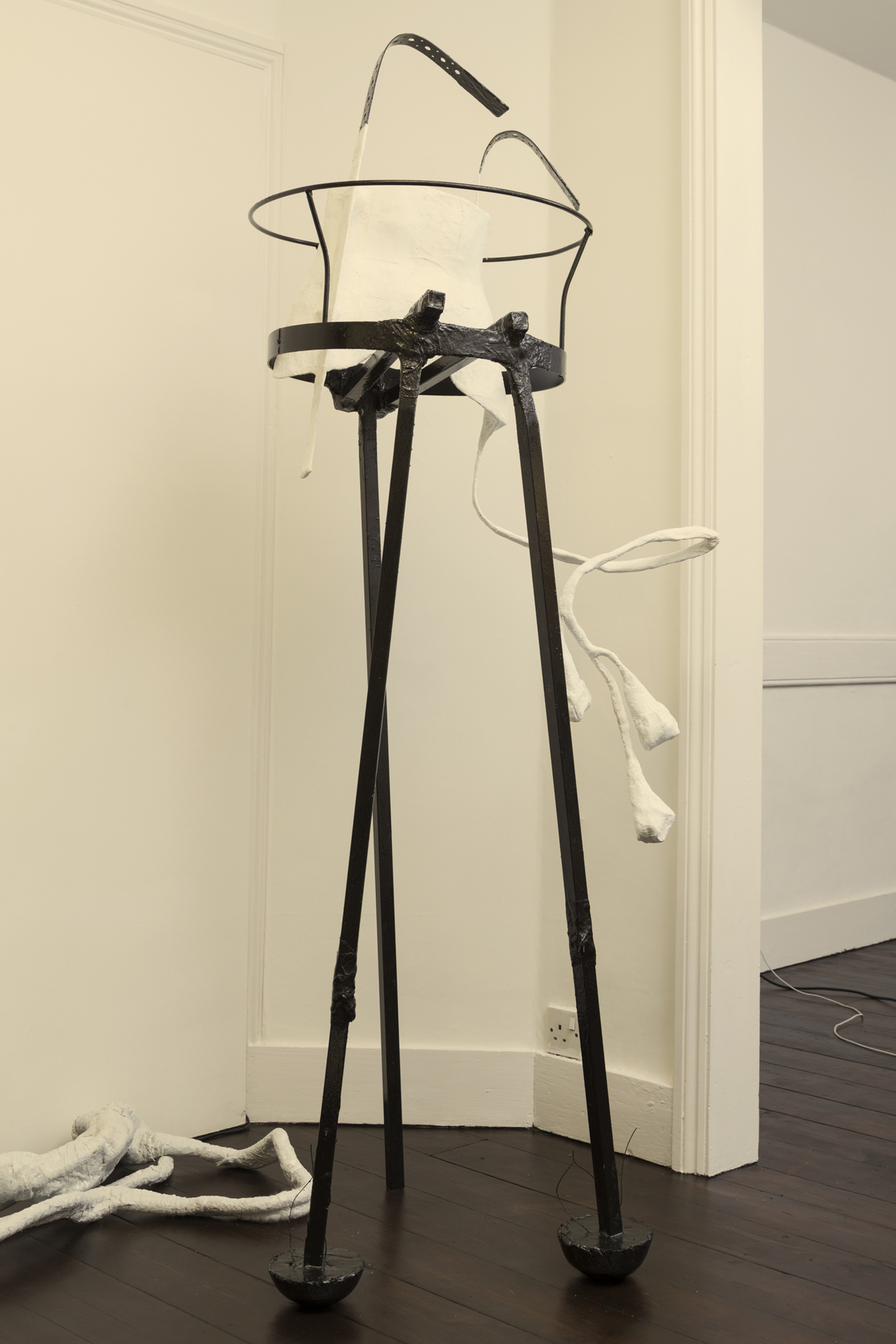 Fani Parali, Survival Shifter, 2021 Steel, life cast, aluminium, cable ties, wire, plaster bandage, paint, 192cm x 80cm x 55cm