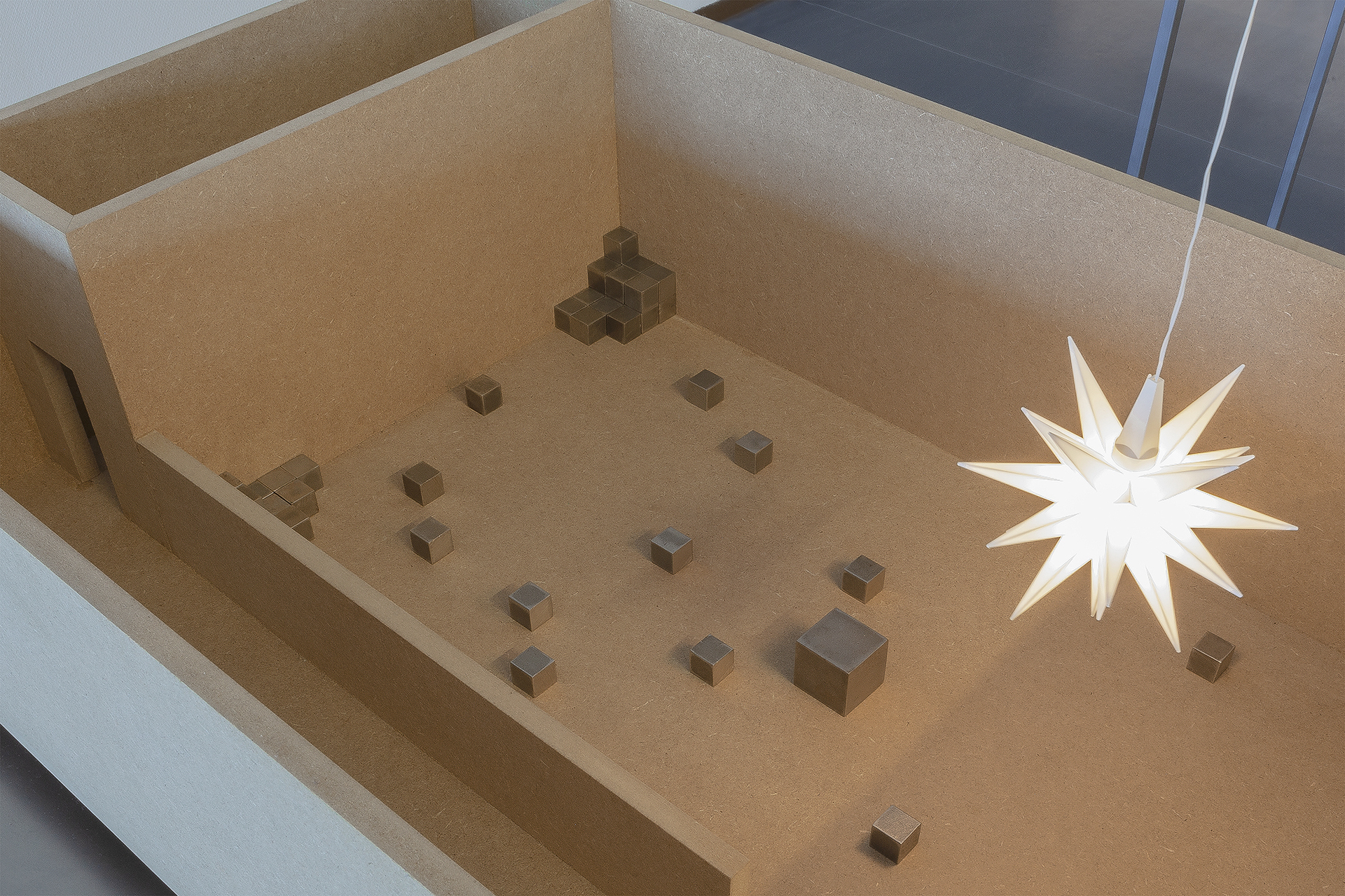 Intermodular Habitat, 2021, 65 x 90 x 120 cm, steel, MDF, lamp, detail