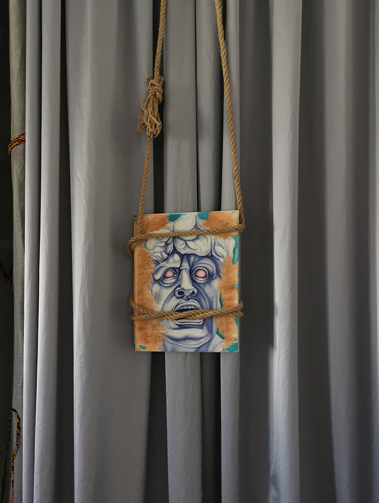 Maciej Nowacki, "The Screaming Man (after Arno Breker)", 2021, acrylic on canvas, 45x33cm