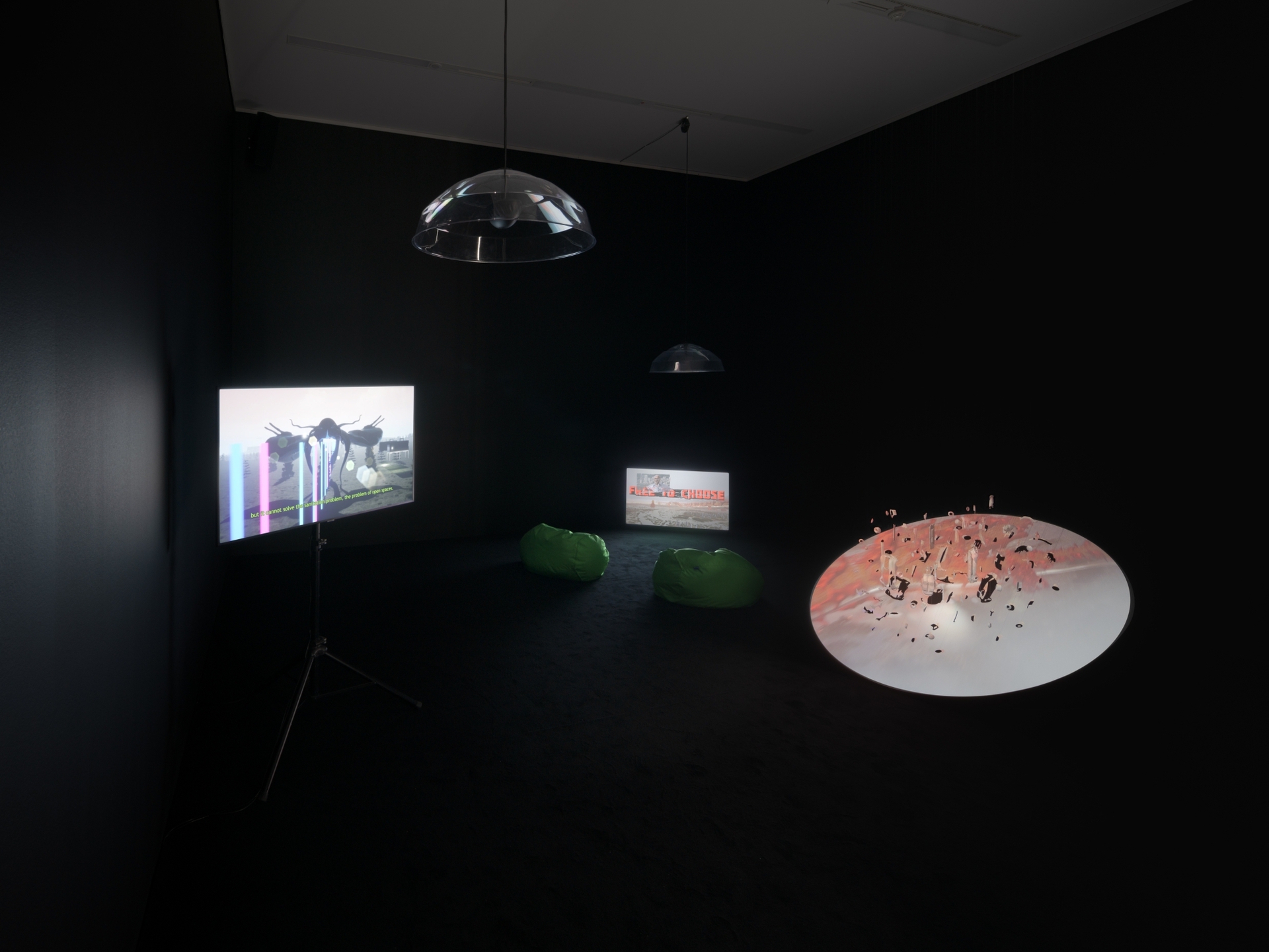 Bahar Noorizadeh, The Red City of the Planet of Capitalism, 2021,2-channel video (animation: Ruda Cabral, music: Mhamad Safa) in multimedia installation, installation views (1-6)