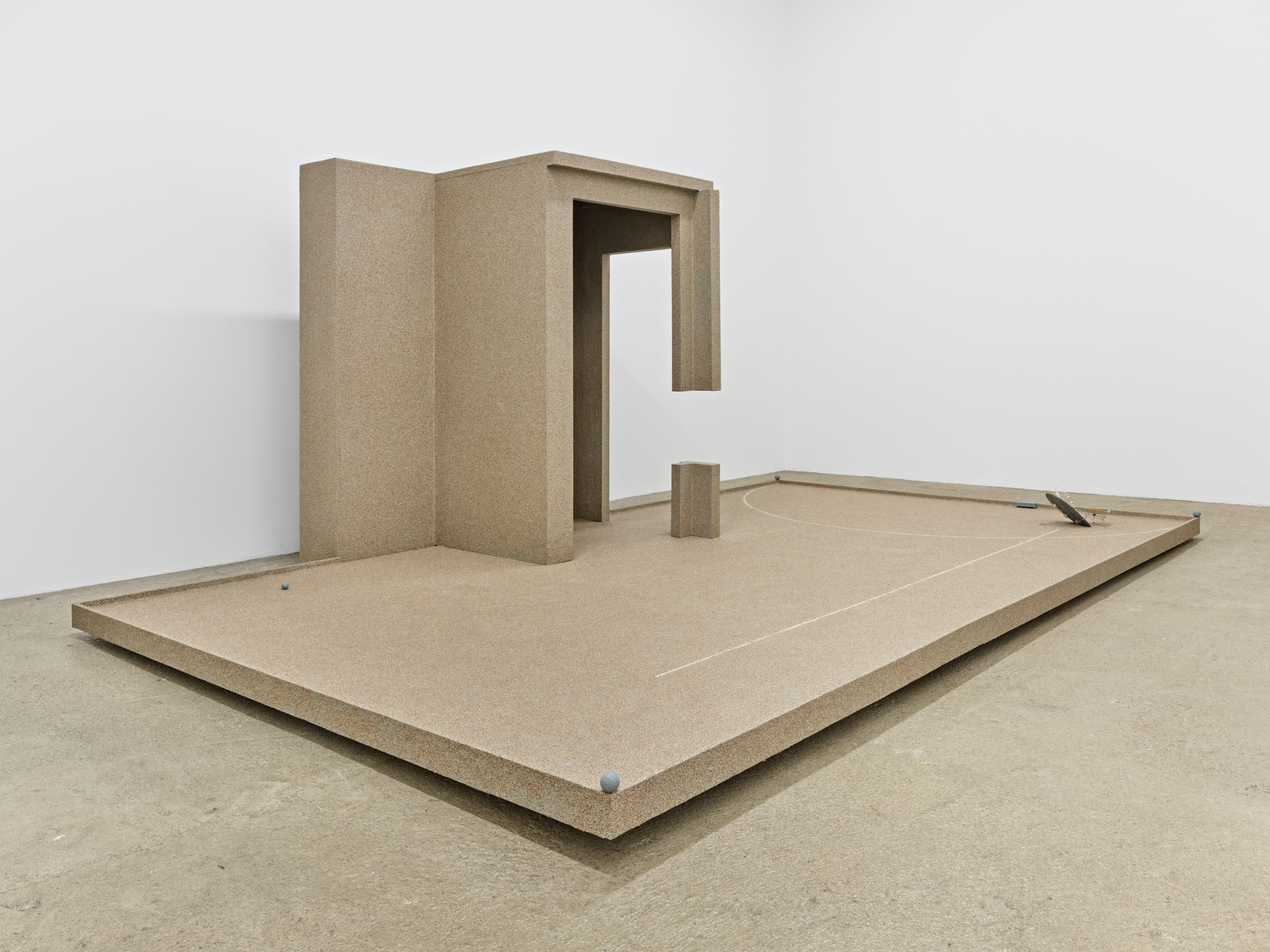 Stella Zhong, Same Channel, Wrong Orbit, 2018-21, Paper, clay, resin, plasticine, wire, plastic, epoxy, sand, paint, MDF, wood, 51 1/2 × 127 × 73 inches (131 × 323 × 185 cm)