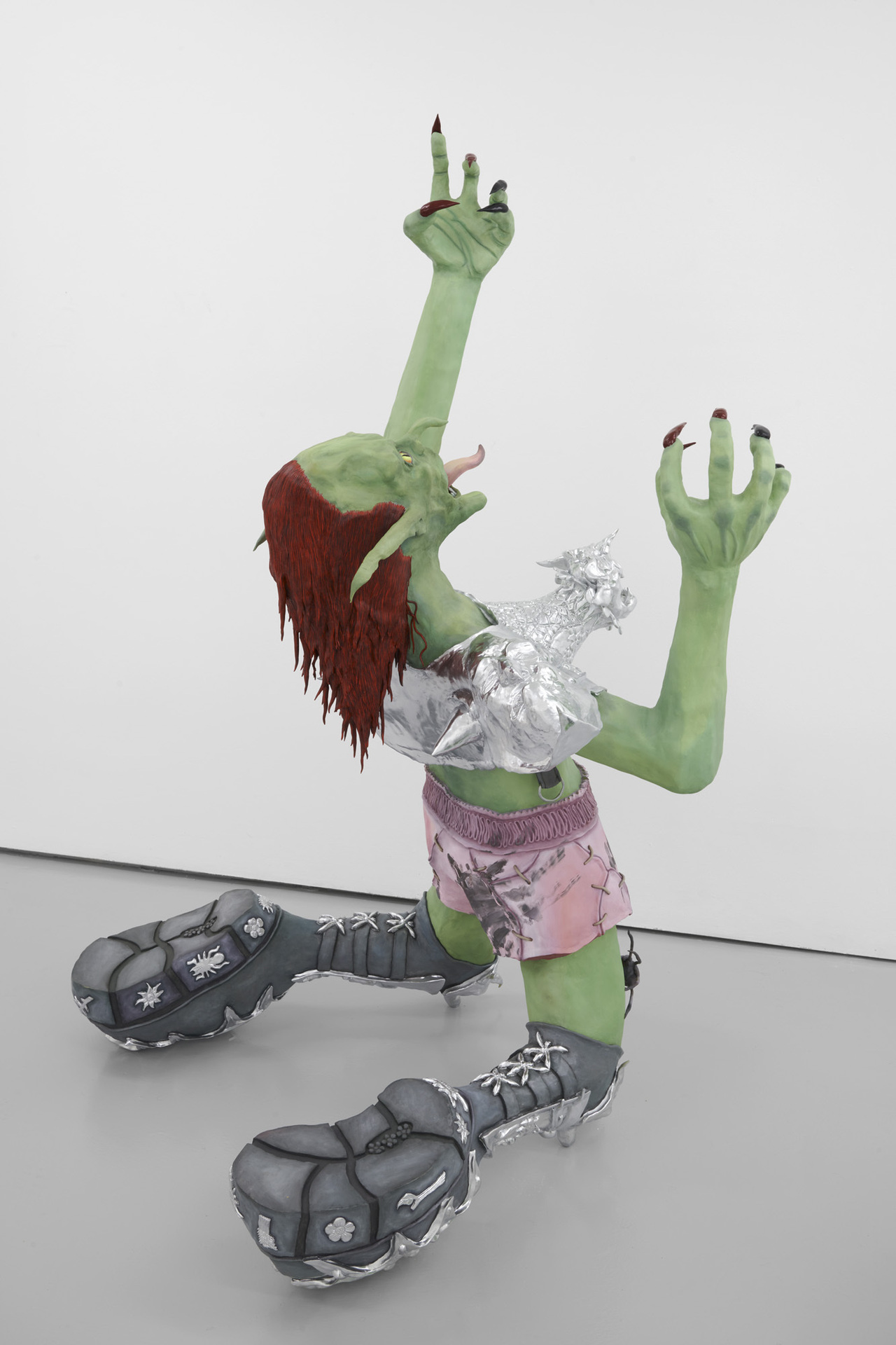 Worshipping Gods of Chaos, 2021. Steel armature, polystyrene, jesmonite, epoxy modelling clay, oil paint, nail polish. H 166cm W 86cm D 73cm.