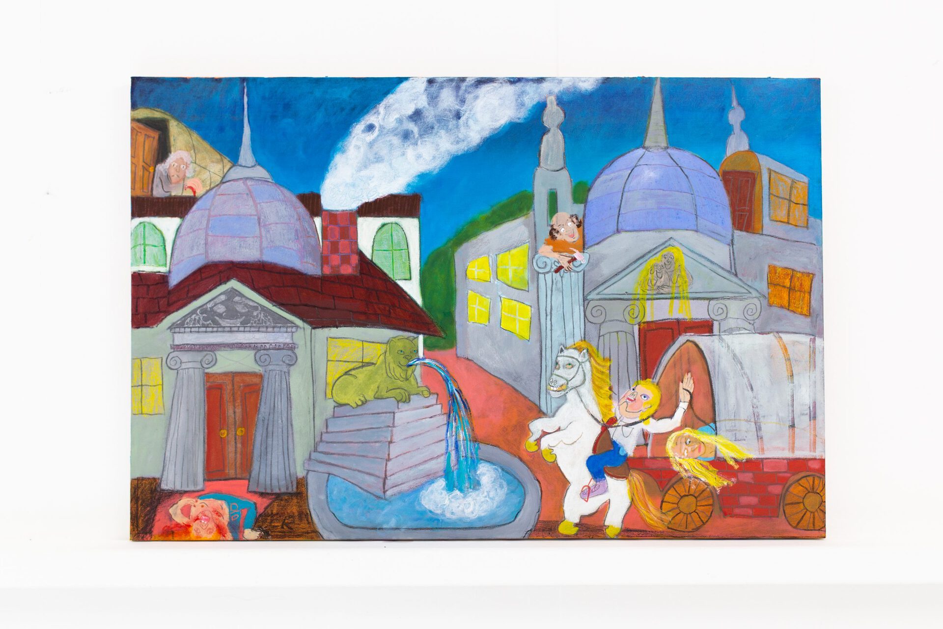 Chris Retsina, Strolling through Palazzo del Popolo with the Goodies, 2021, Flashe paint, mica powder