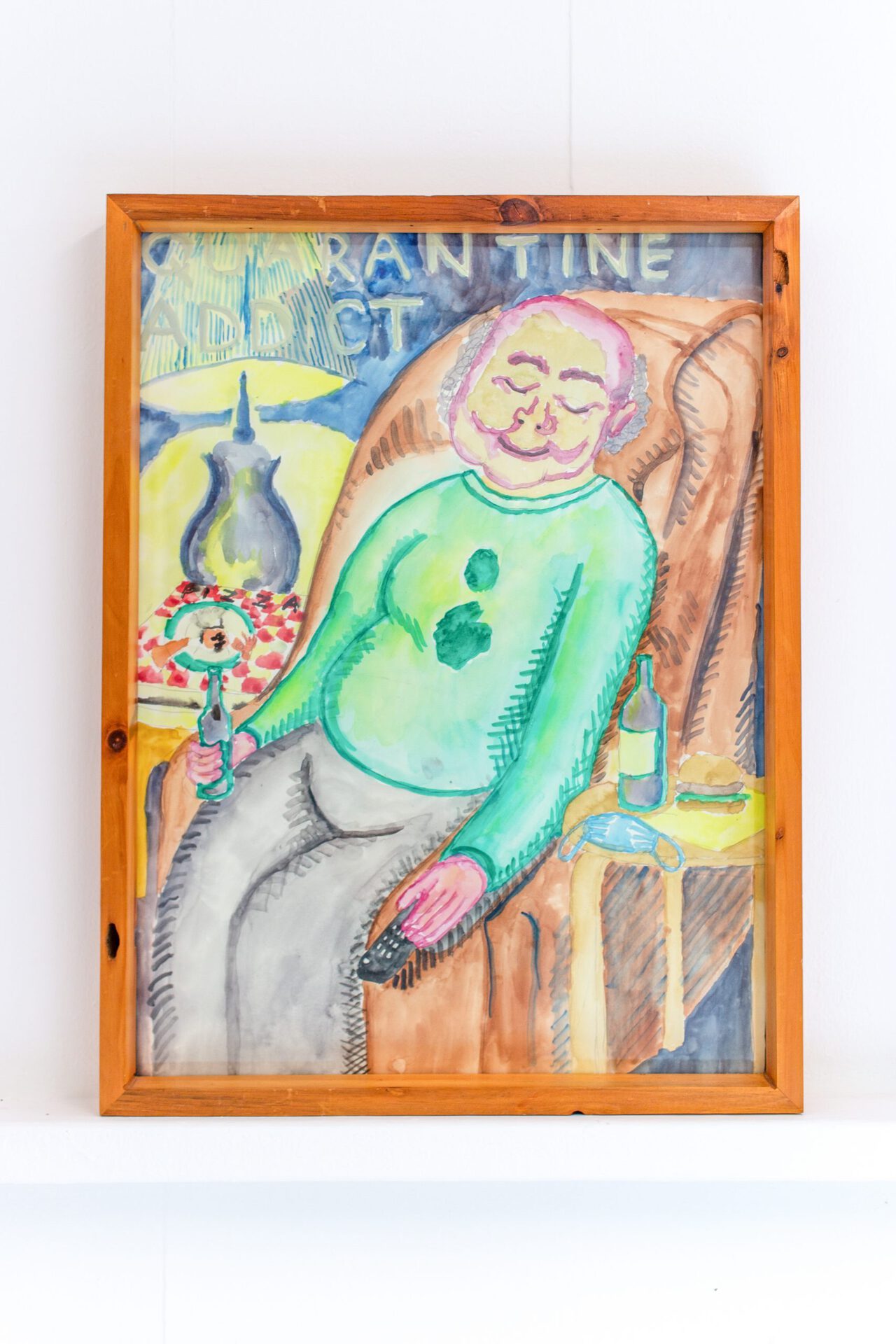 Nick Payne, Quarantine Addict, 2020, Watercolor, 19 x 25 inches (framed)