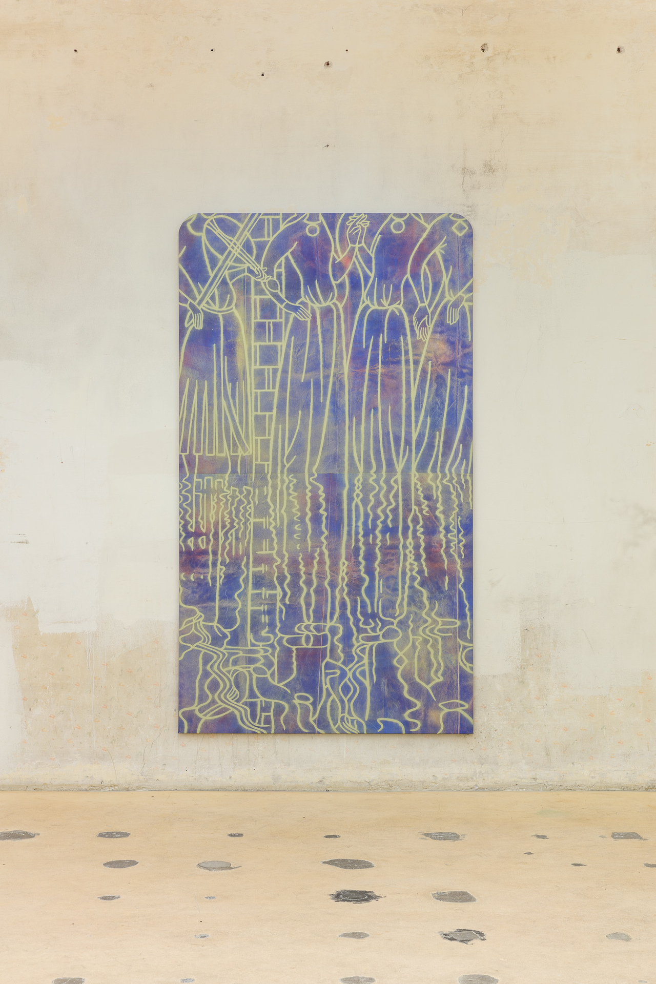Katharina Schilling, Come Down to Us, 2021, pigment, oil on canvas, 230 x 130 cm.
