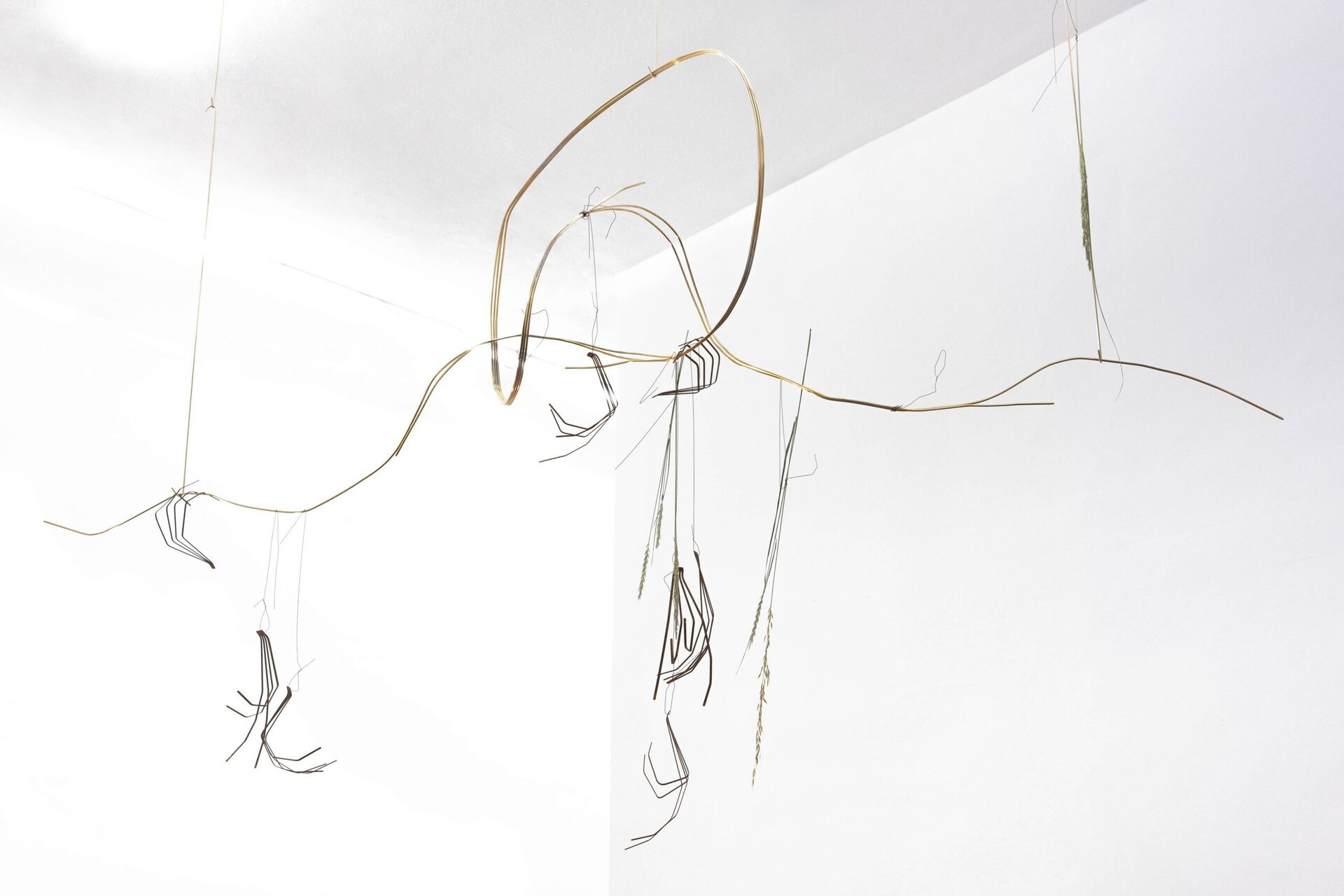 Iza Tarasewicz, Overhand Knot, 2021, oxidized steel, brass, grass, 190 x 180 x 40 cm