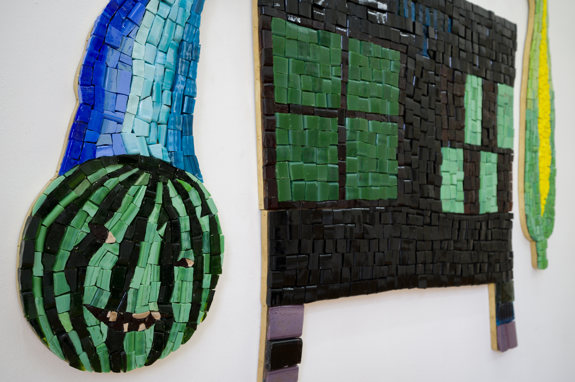 Detail of Thea Gvetadze, Falling Star With Friends, 2021, Glass on MDF, Brass, 166x141x4 cm. Photo Credit - Gallery Artbeat