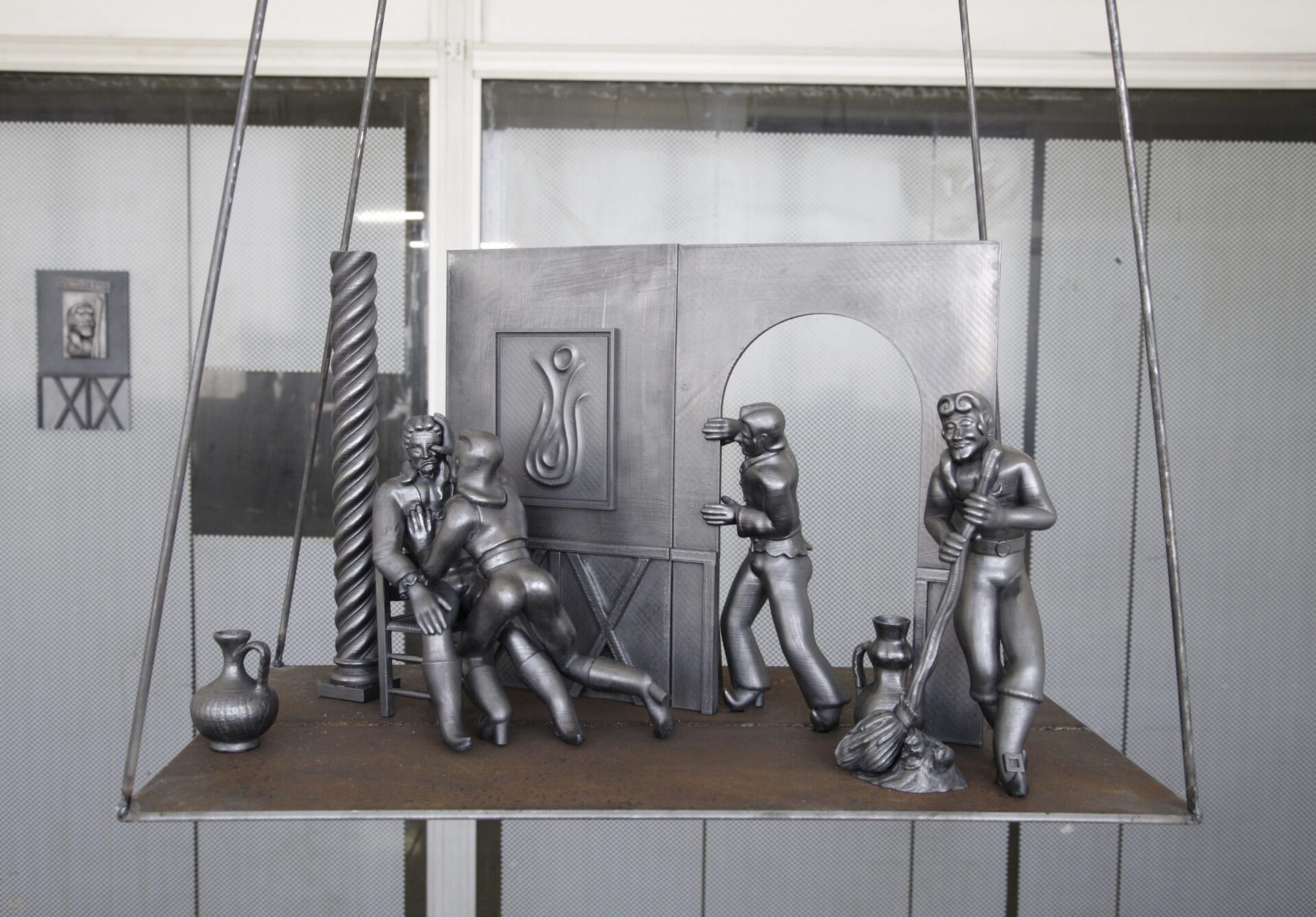 Wieland Schoenfelder, Scene1, 2021, metal coated 3d print, steel, 200cm x 60cm x 45cm
