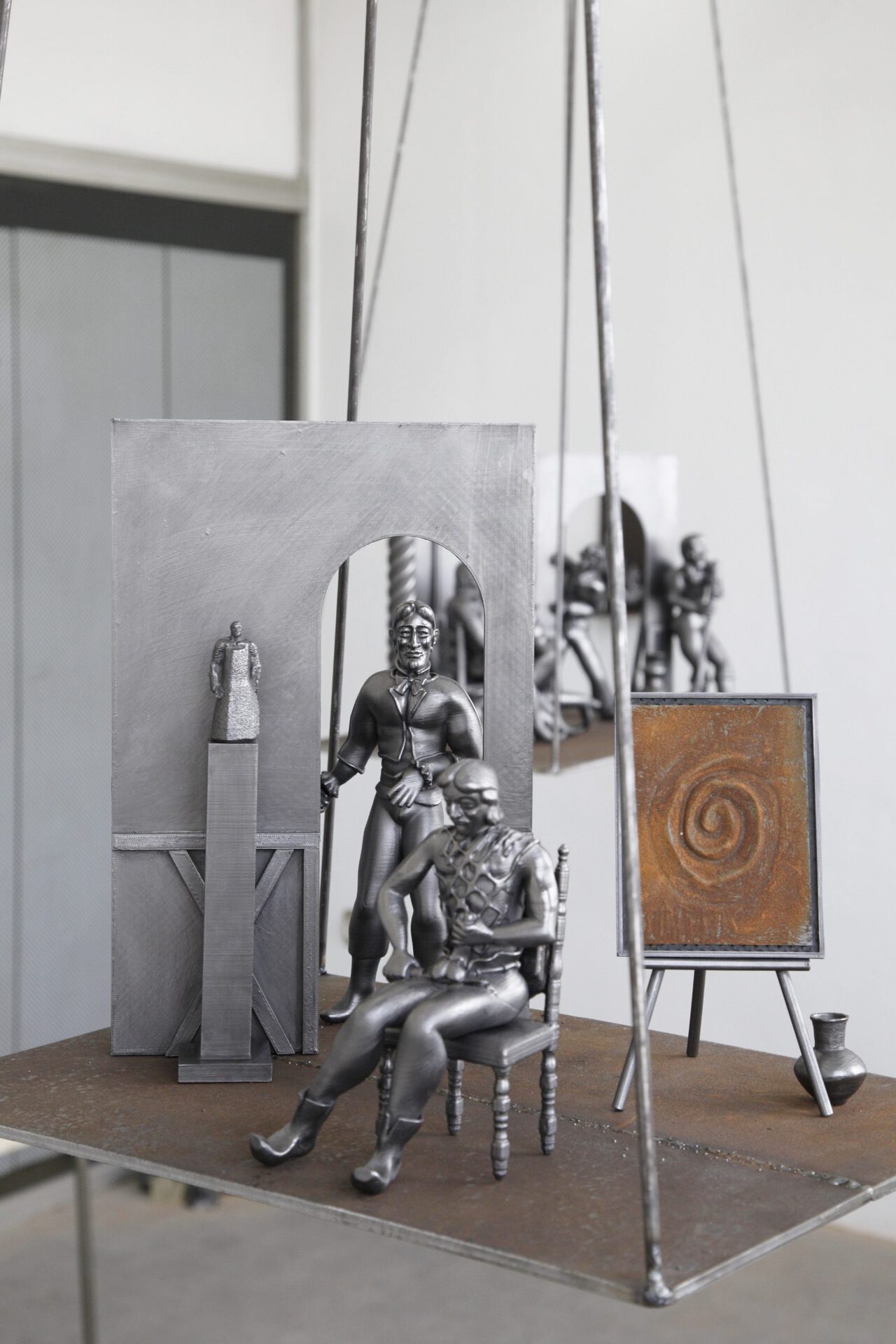 Wieland Schoenfelder, Scene3, 2021, metal coated 3d print, steel, 200cm x 50cm x 45cm