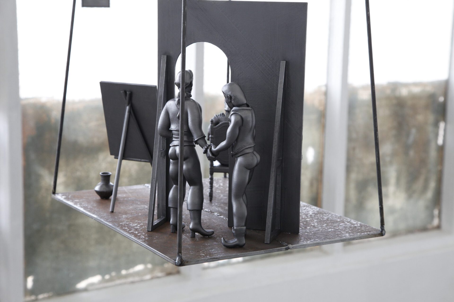 Wieland Schoenfelder, Scene3, 2021, metal coated 3d print, steel, 200cm x 50cm x 45cm