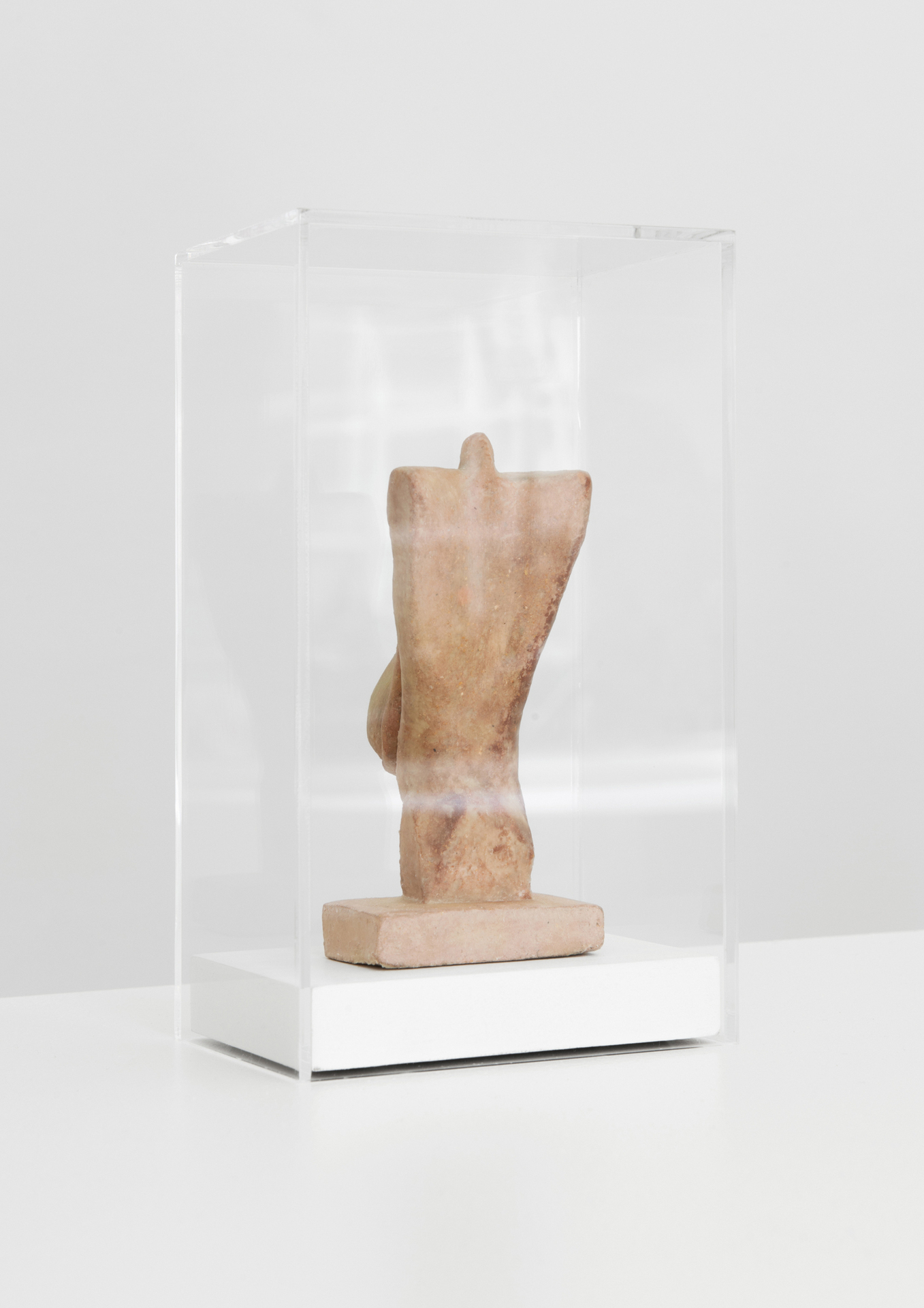 Mark Barker, Untitled, 2021, clay, beeswax, painted wood, acrylic hood, 19 x 11 x 8 cm