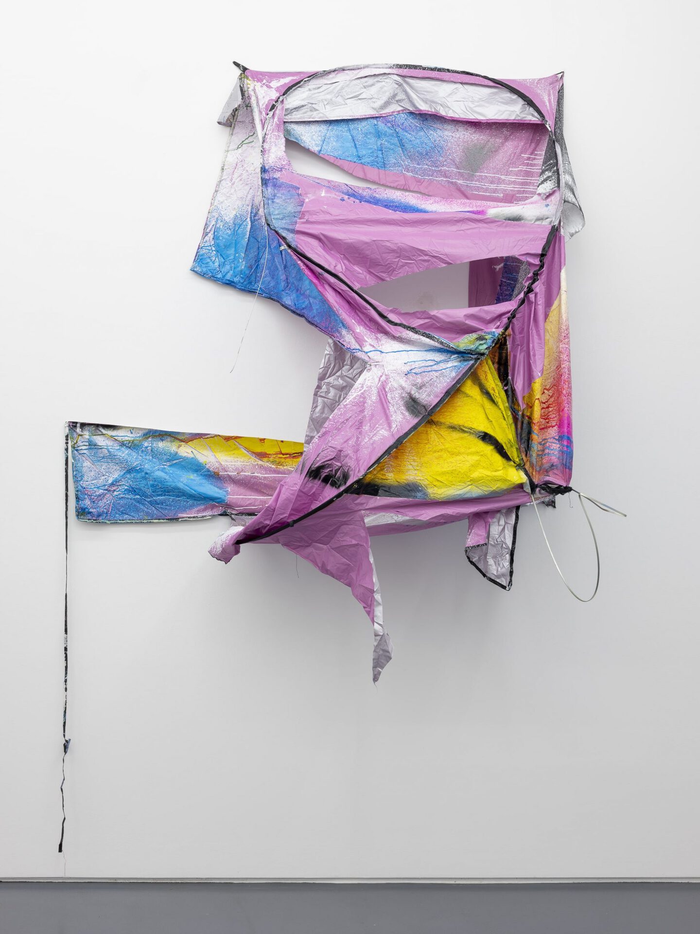 Max Geisler, H.r.21 (Exit to the front), 2021, acrylic and varnish on pop-up tent, 230 x 105 x 167 cm