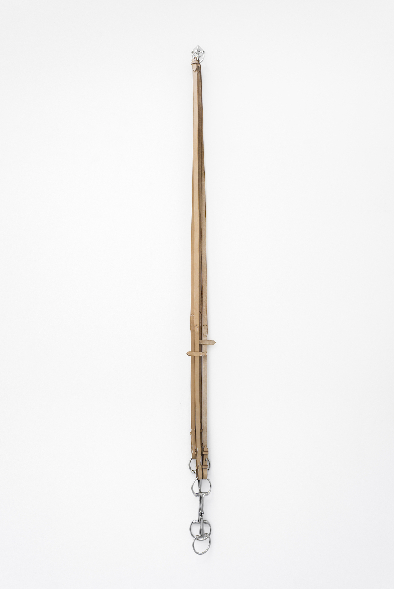 Eliza Ballesteros, Horse Bite II + III, stainless steel snaffles, leather bridles, eye plate, 8 x 180 cm, 2021