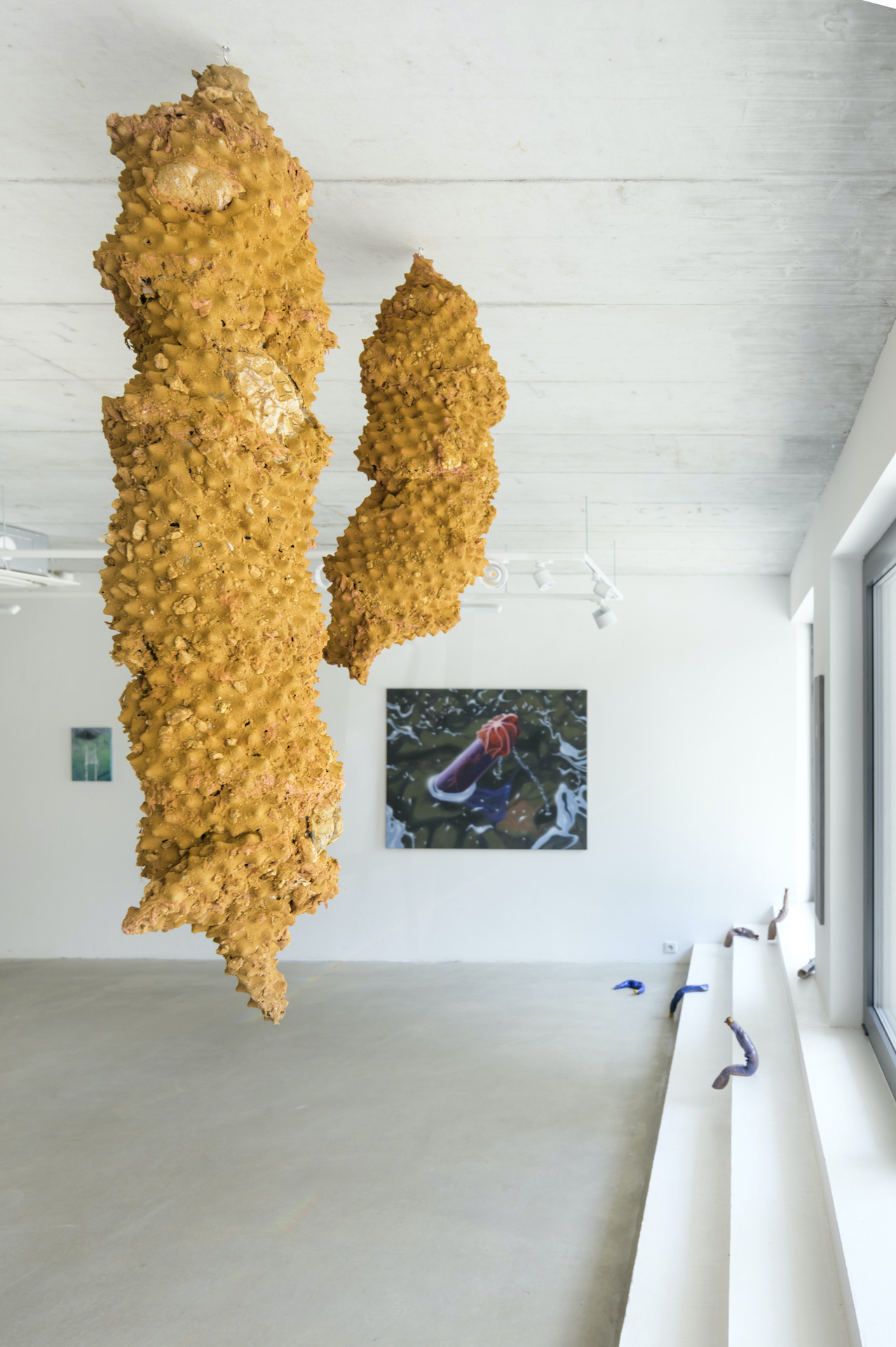Šimon Chovan – Thear Aiden & Thear Anna, 2021, 2019, silicone, soil, plaster, rocks, concrete, nails, rust, dust, ca. 140 x 35 x 30 cm, 160 x 35 x 30 cm