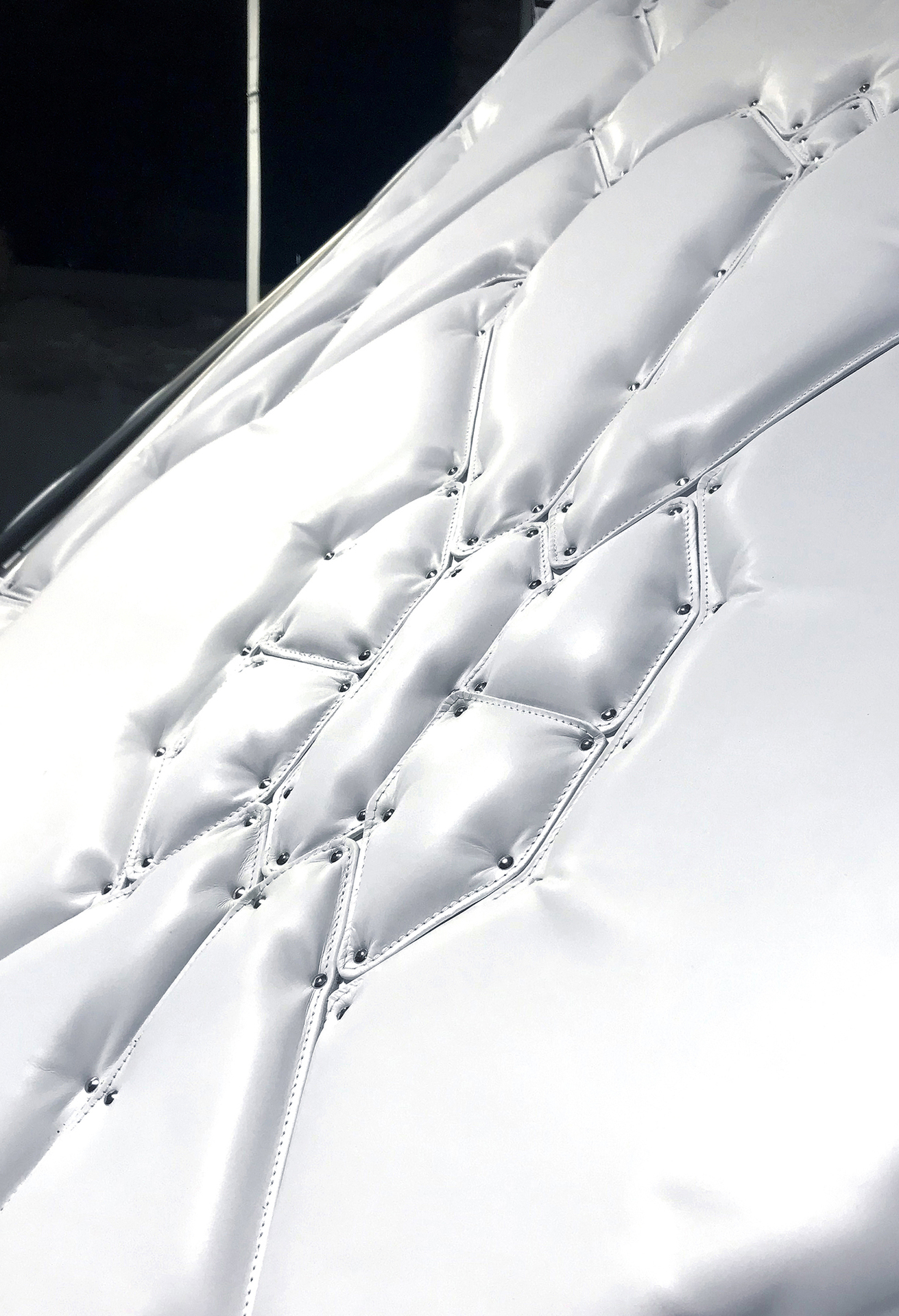 Floryan Varennes, Hildegarde, 2021, leather, rivets, foam, rings, dimensions variable (detail).
