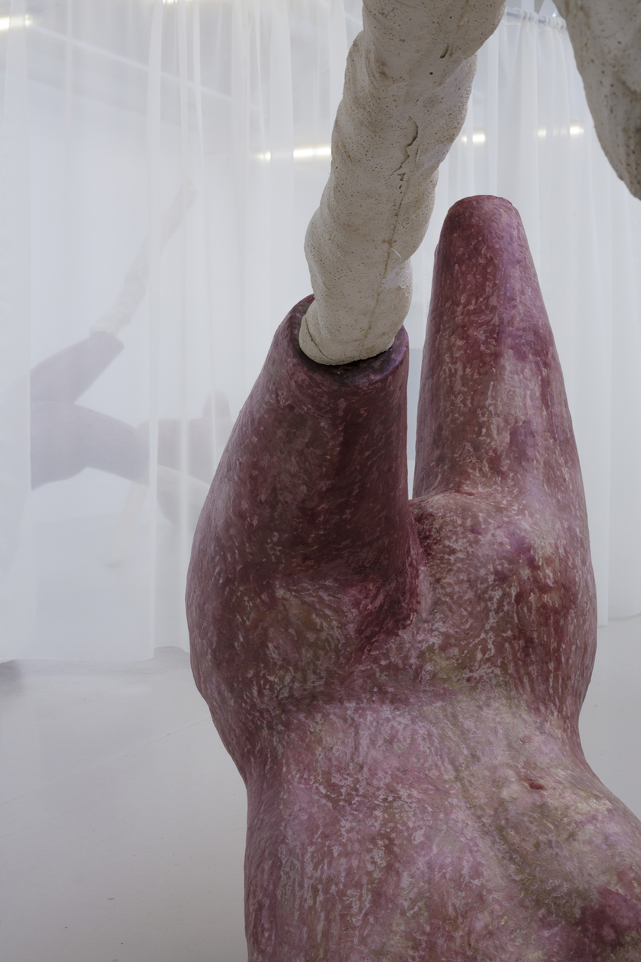 Laura Gozlan, Onanism sorcery, 2021, Wax, Jesmonite, dye, foam, metal strucutre, wood, variable dimensions