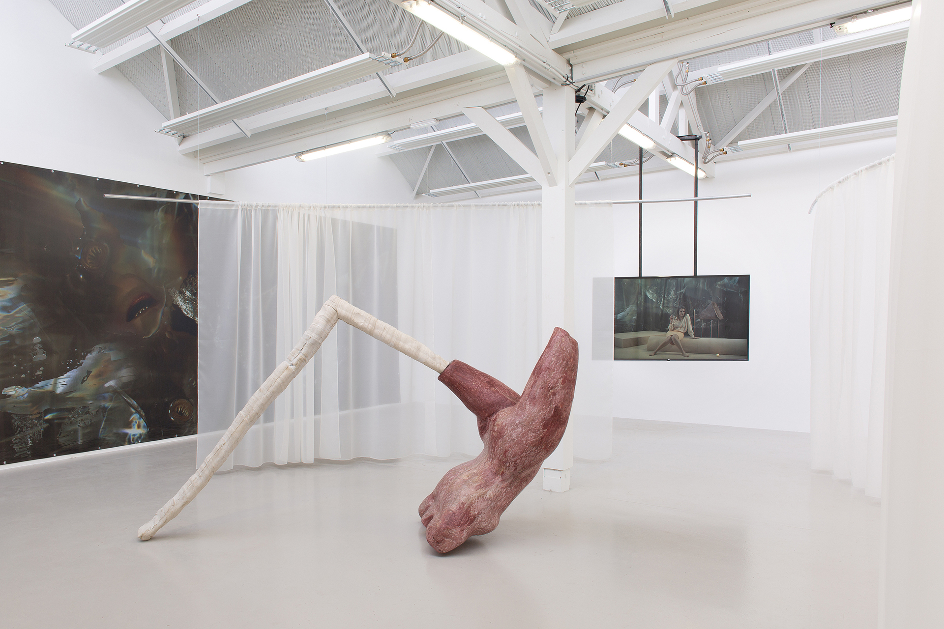 Laura Gozlan, Onanism sorcery II, 2021, Wax, Jesmonite, dye, foam, metal strucutre, wood, variable dimensions