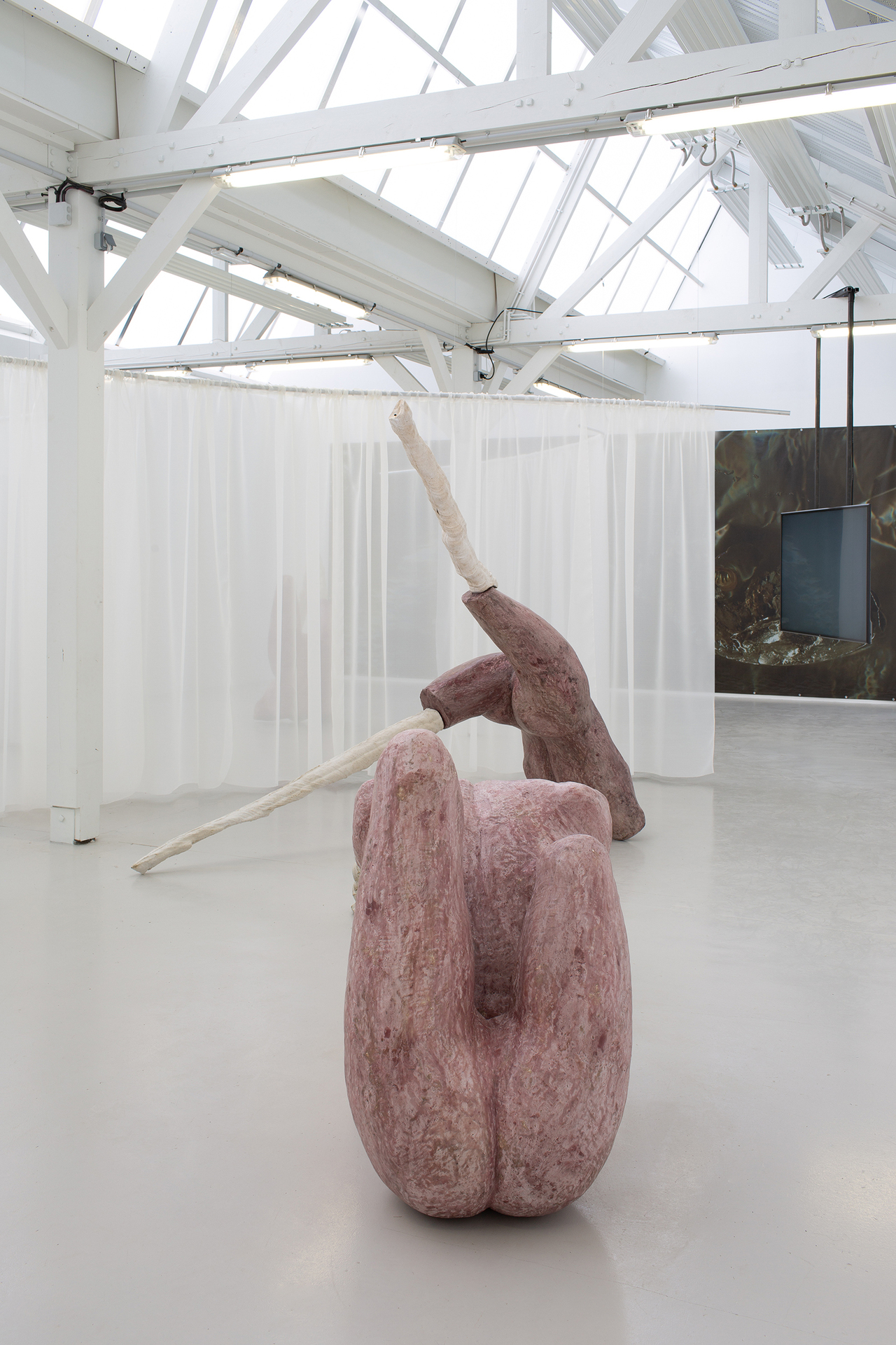 Laura Gozlan, Onanism sorcery III, 2021, Wax, Jesmonite, dye, foam, metal strucutre, wood, variable dimensions