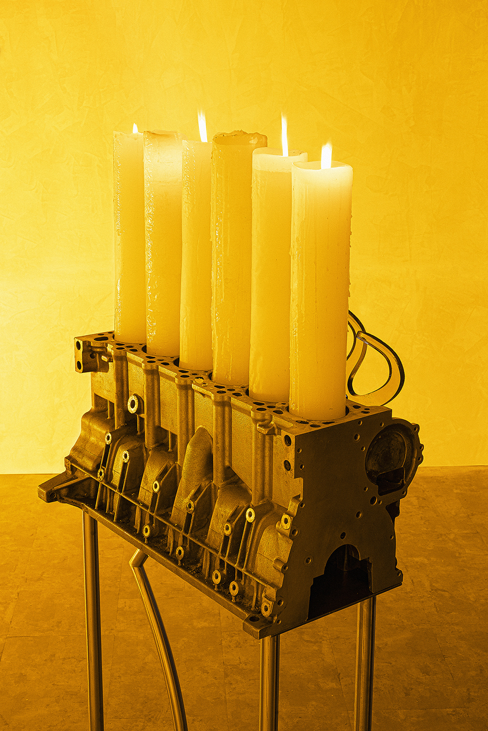 Szilvia Bolla, Aron Lodi, Elegy of Bambi, 2021, steel, motor engine, wax, thermoformed plexiglass, 170 x 80 x 60 cm_3