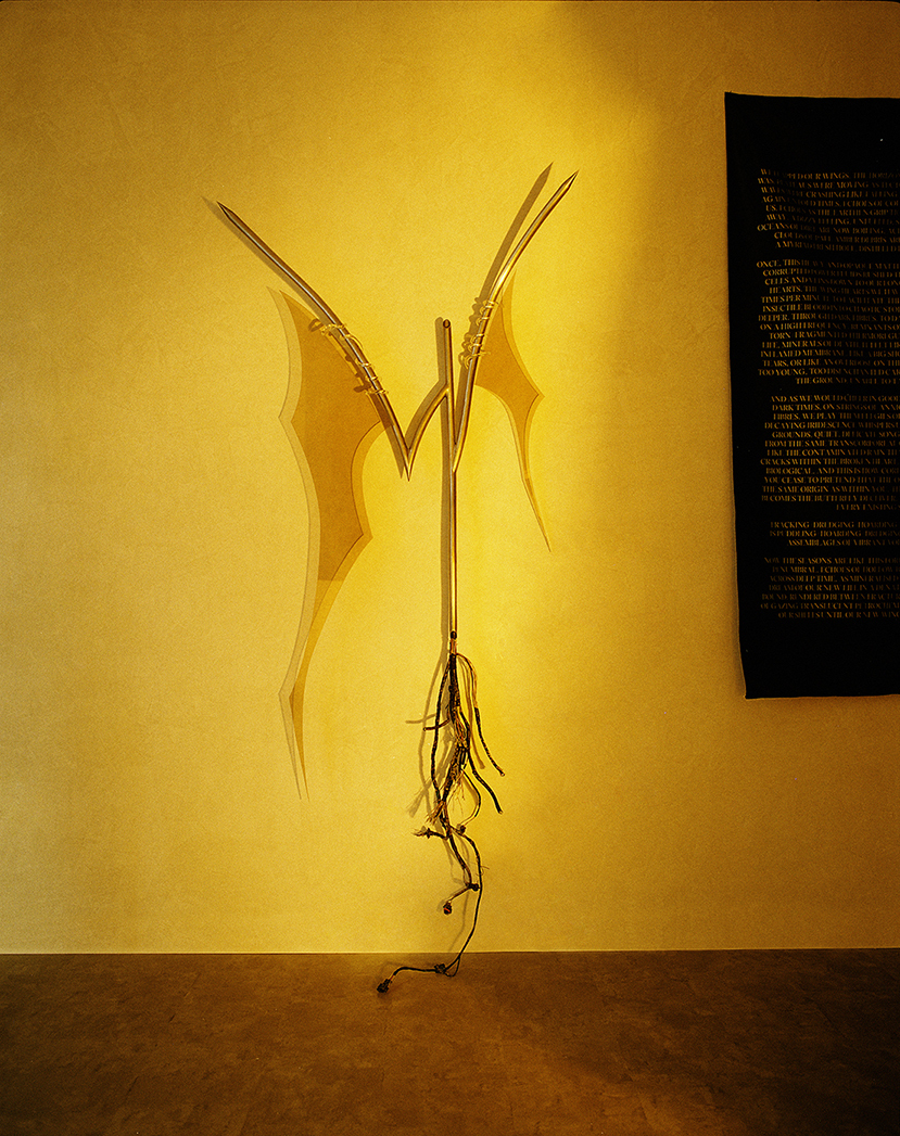 Szilvia Bolla, Aron Lodi, Elegy of the butterfly, 2021, steel, plexiglass, electrical cables, 160x100x20cm_2