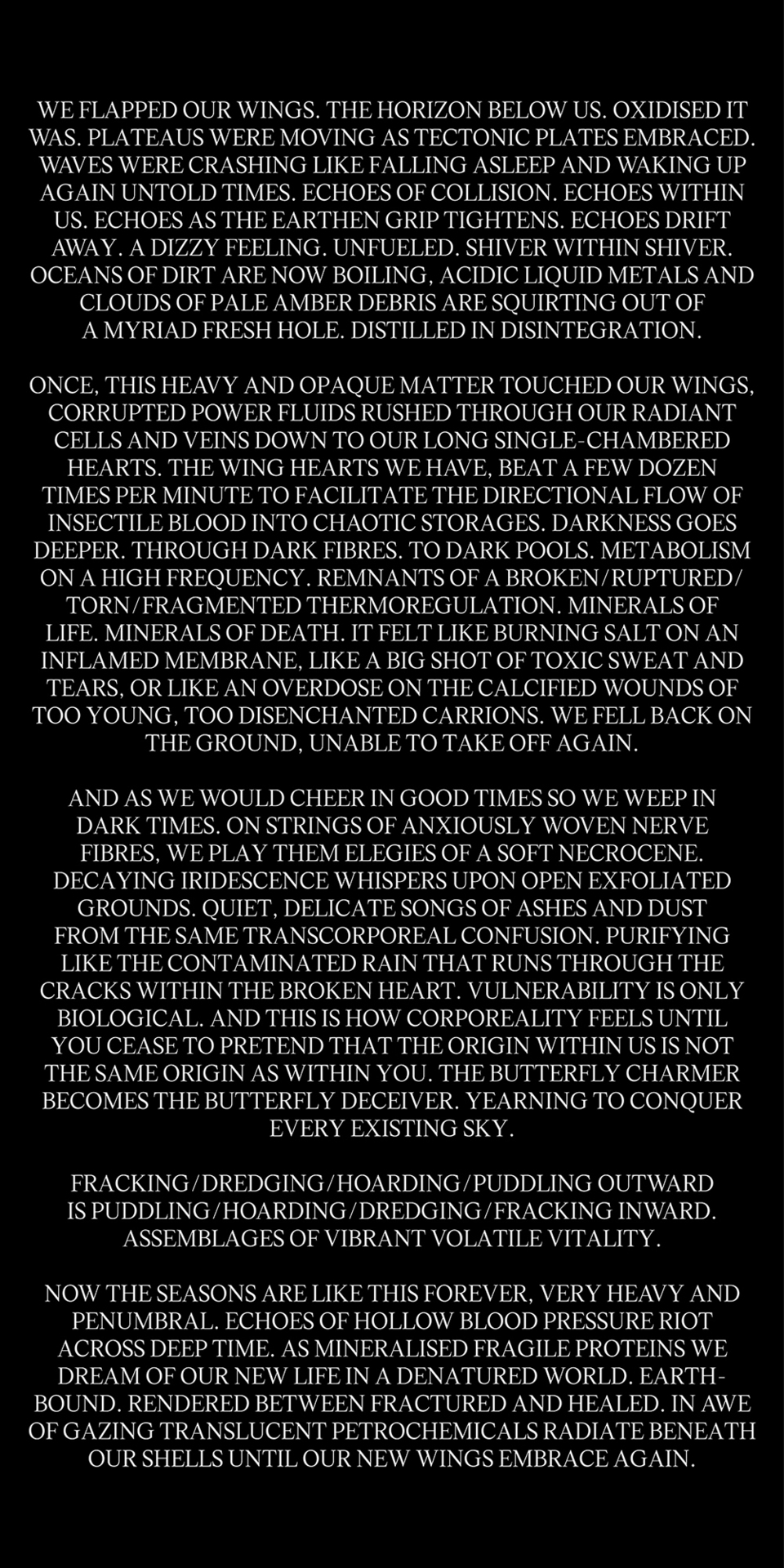 Szilvia Bolla, Aron Lodi, Disintegration, elegiac text for Elegy of the butterfly, 2021