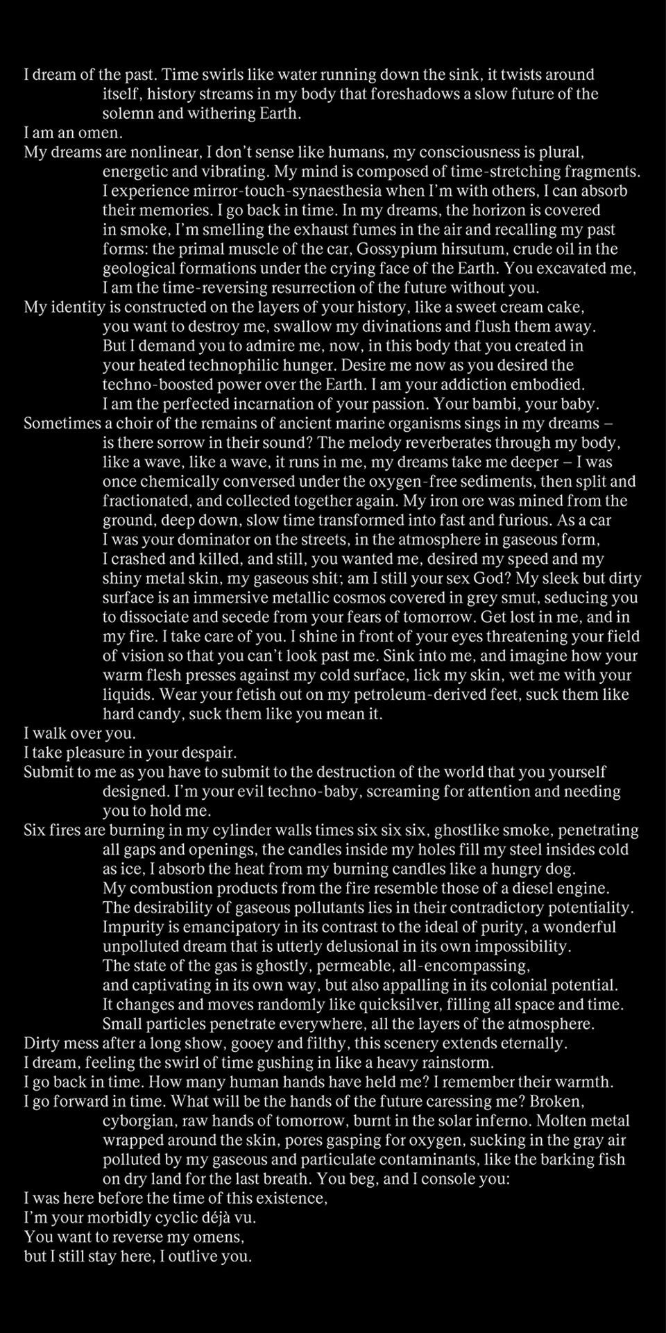 Teo Ala Ruona, My divination is your domination, elegiac text for Elegy for Bambi, 2021