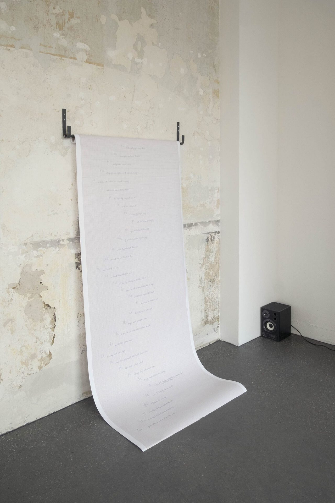 Miriam Stoney, Corpus of Unknowing, 2021, millimetre graph paper, writing, metal frame
