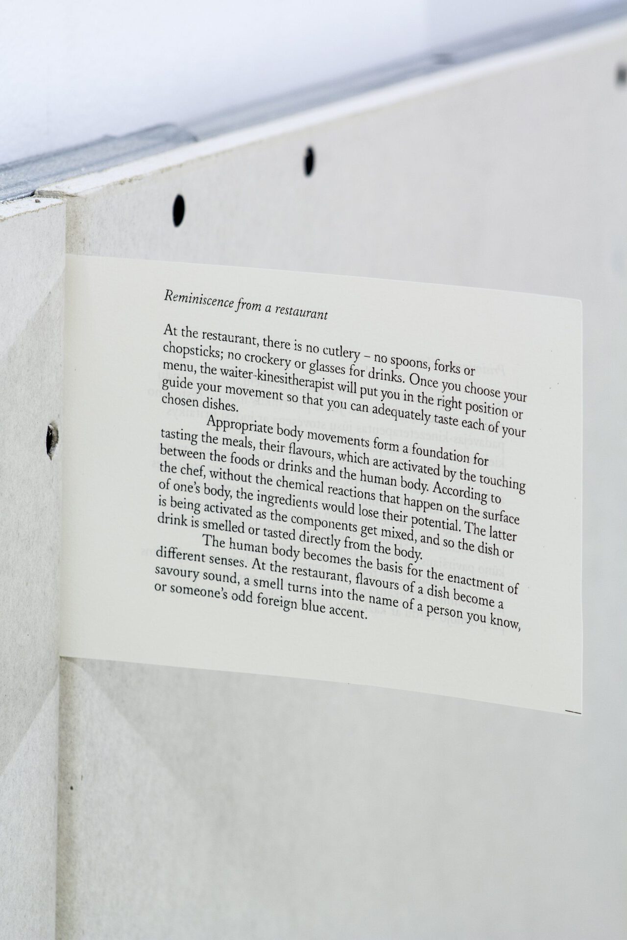 Reminiscence from a restaurant. Text on paper, 2021