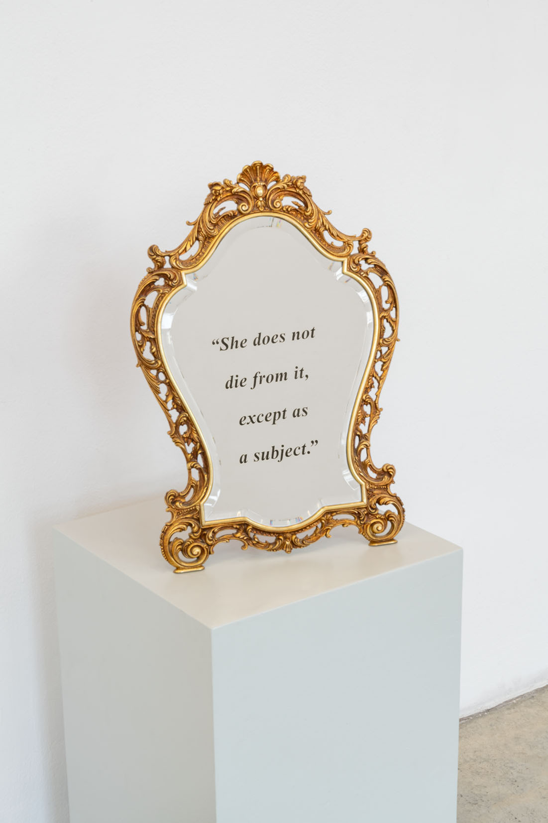 ARIA DEAN Cipher (5), 2021 mirror, walltext dimensions variable Courtesy Christine König Galerie, Vienna and the artist
