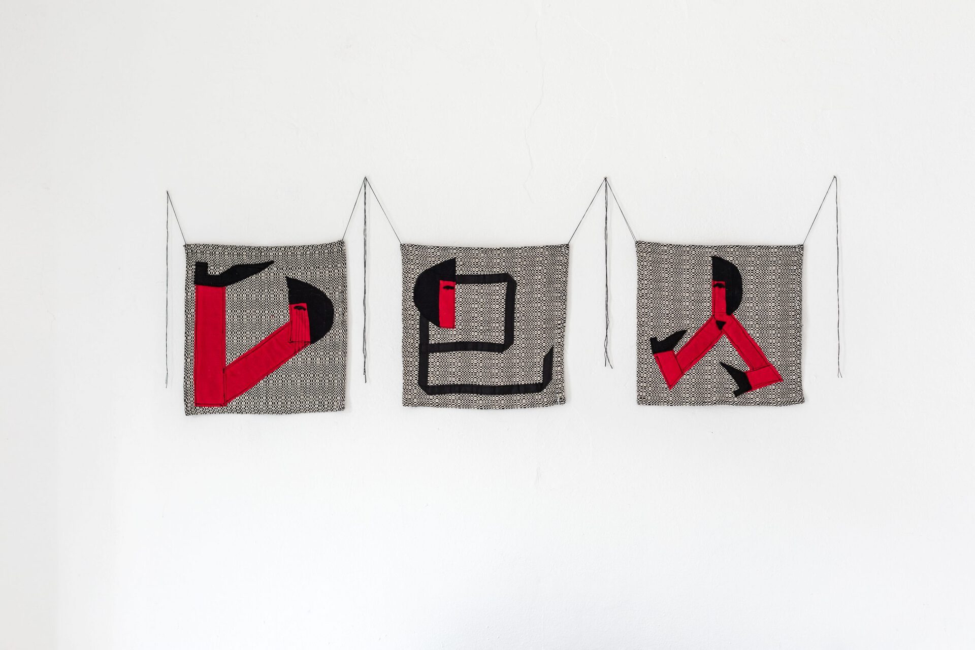 ABC (3 works), 2021, towel, fabric, felt 33 x 33 cm each