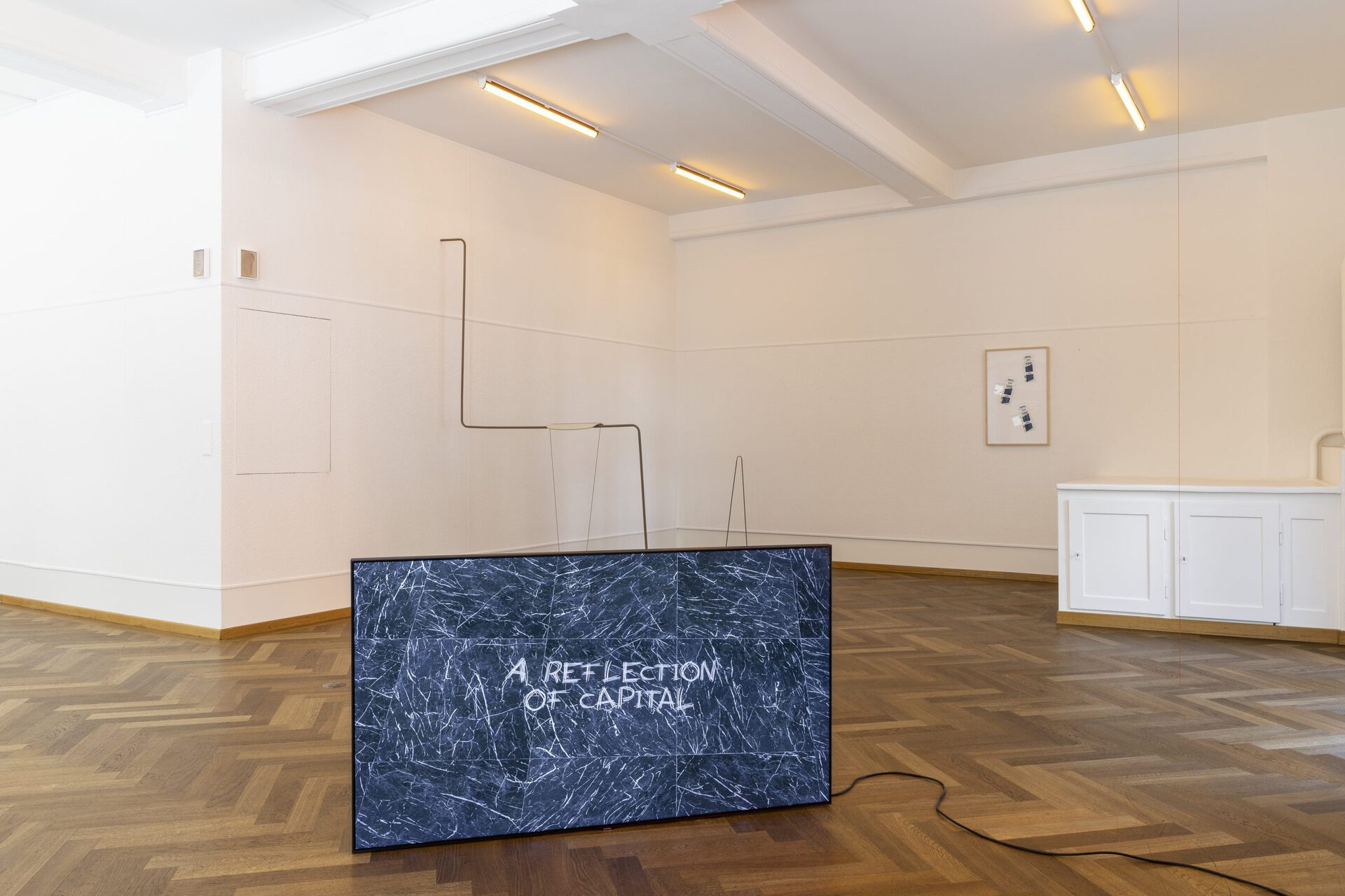 Installation views of the exhibition "Seemingly Incurable Sensation of Temporal Ambiguity" (2021) at the KRONE COURONNE / Elin Gonzalez &amp; Callum Ross, Clockwatchers, 2021; Isabelle Richner; Real Madrid. Photo: © Michal Florence Schorro.