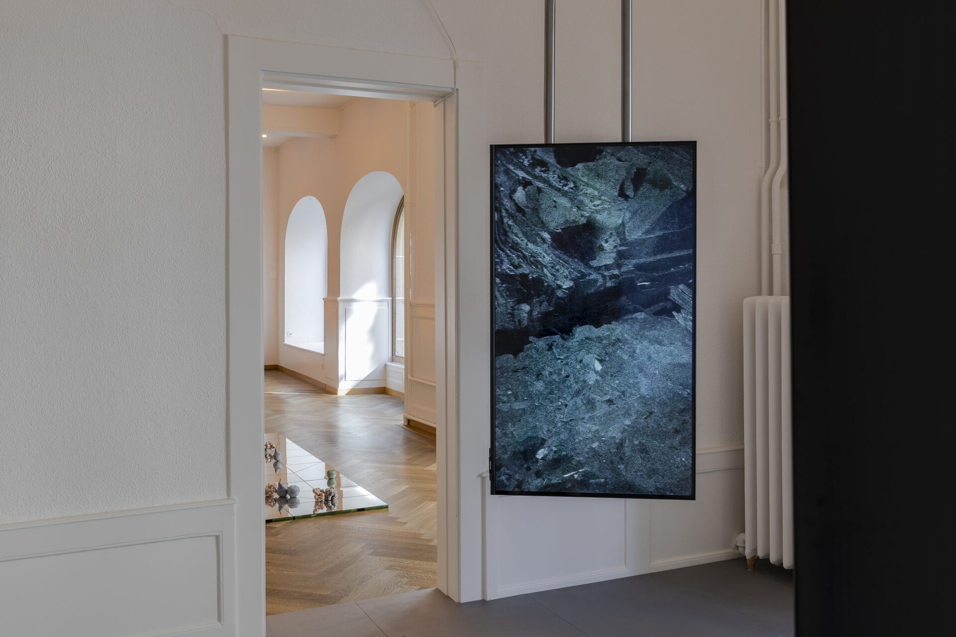 Installation views of the exhibition "Seemingly Incurable Sensation of Temporal Ambiguity" (2021) at the KRONE COURONNE / Lithic Alliance, Notes on Erasure, 2021. Photo: © Michal Florence Schorro.
