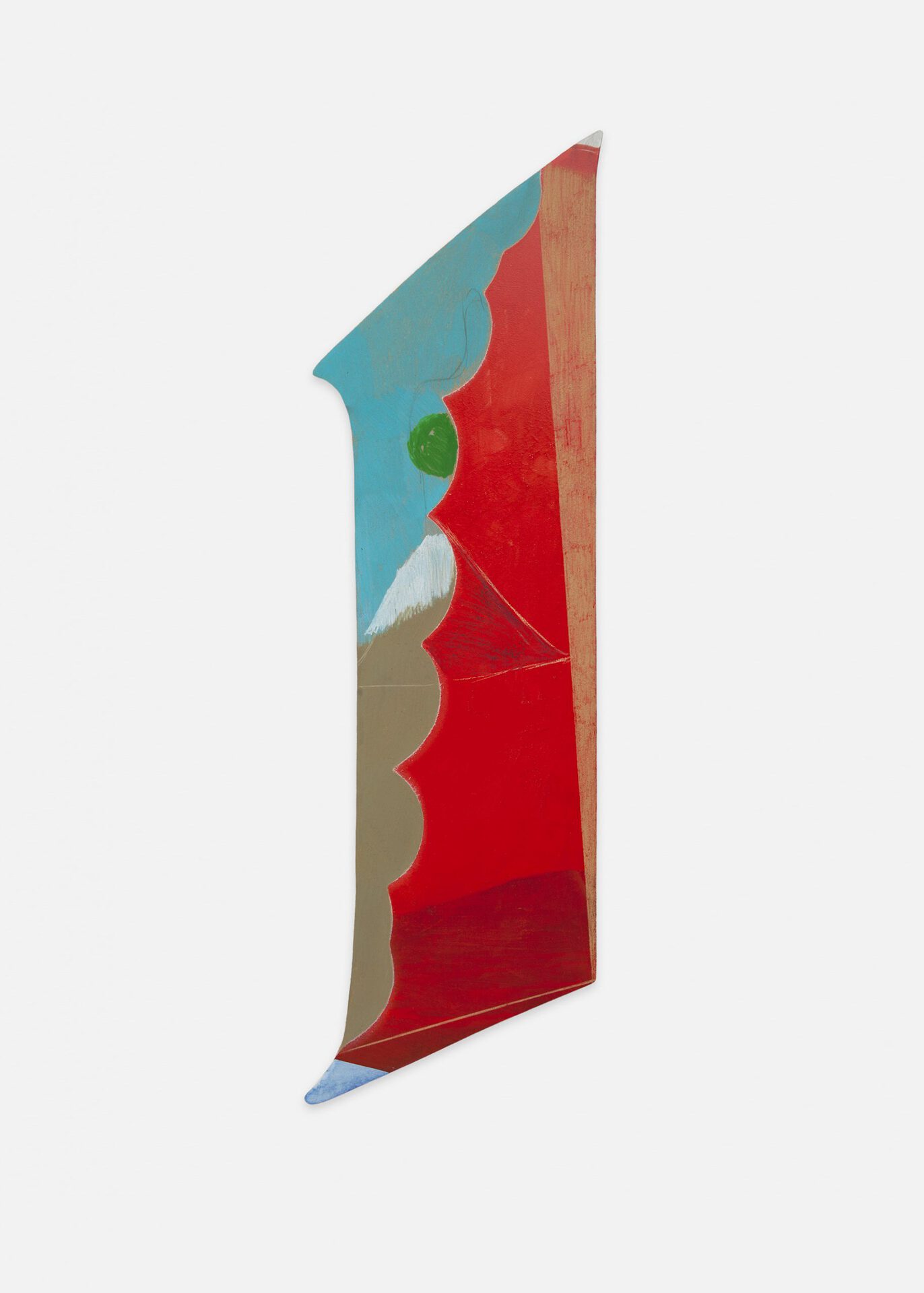 Ralph Schuster, Bat Spring, 2021, wood stain, colored pencil and acrylic pigments on wood, 96 x 31 cm