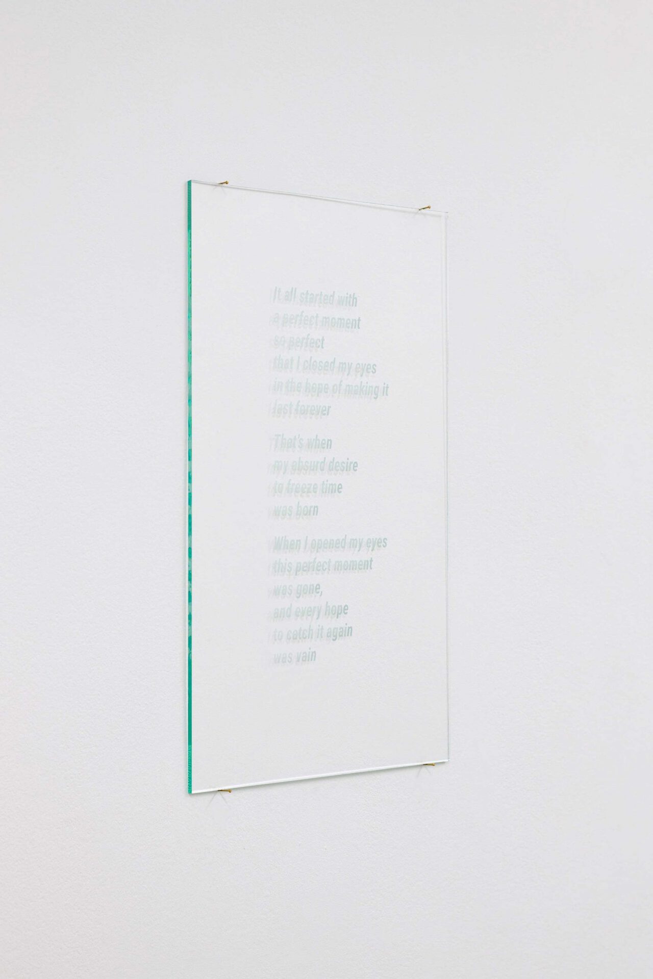 Nadia Guerroui, Friction in Plain Sight III, 2020, ambient light, glass (35 x 53 cm), polished varnish and nails, dimensions variable, ed. of 3.